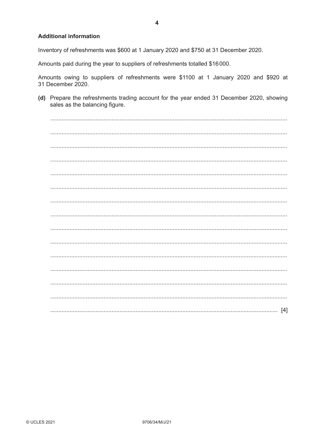 Cambridge A Level Accounting 9706 2021 May/June Paper 3 · Variant 4 question paper, page 4 of 20