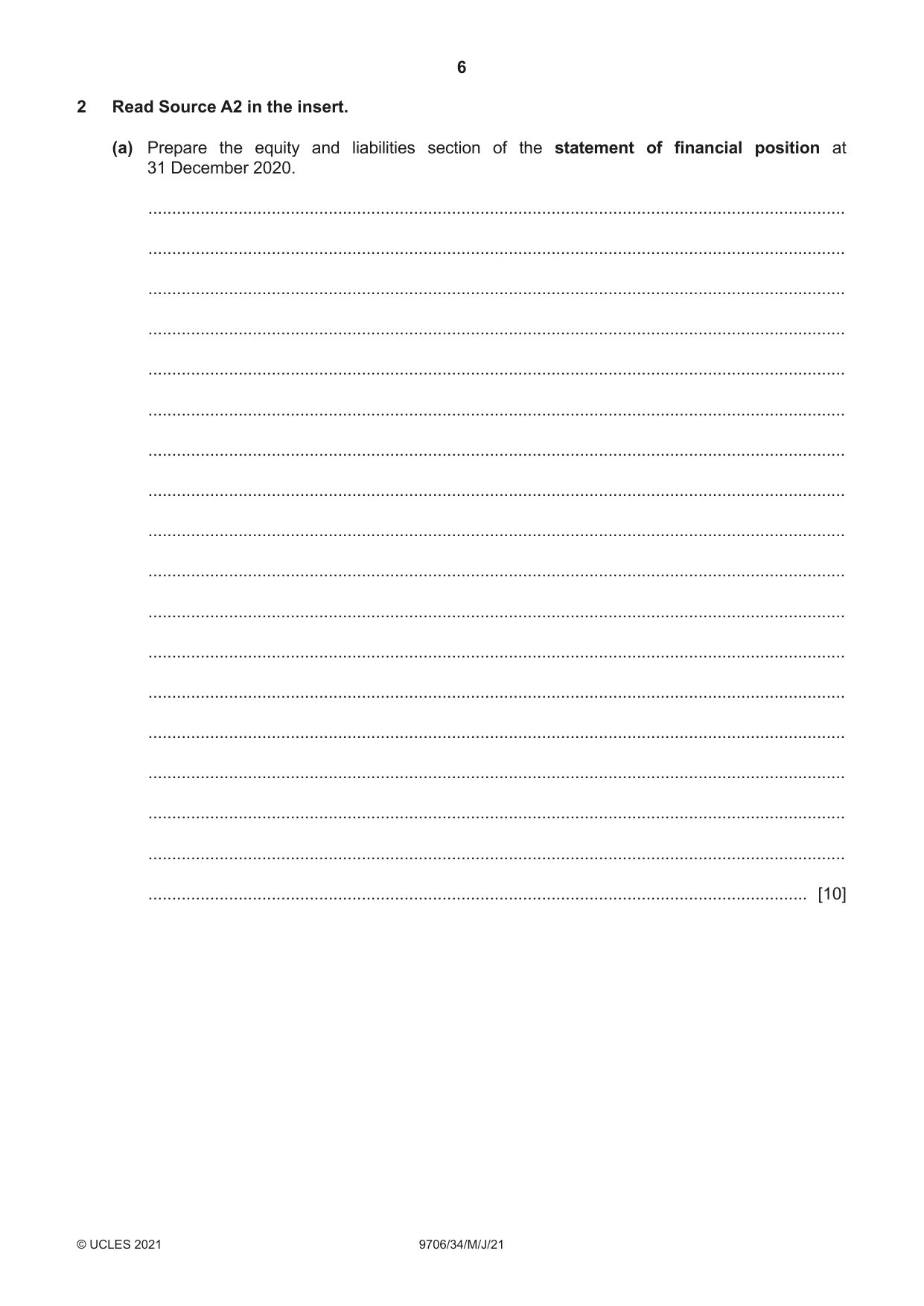 Cambridge A Level Accounting 9706 2021 May/June Paper 3 · Variant 4 question paper, page 6 of 20