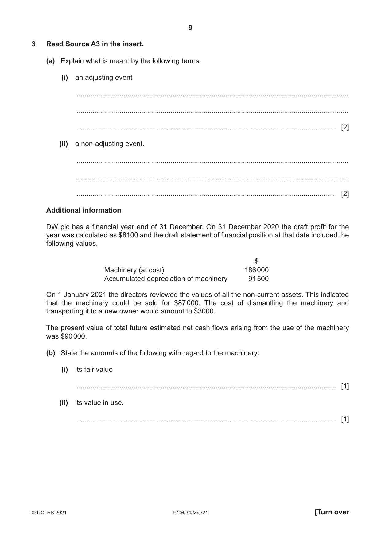 Cambridge A Level Accounting 9706 2021 May/June Paper 3 · Variant 4 question paper, page 9 of 20