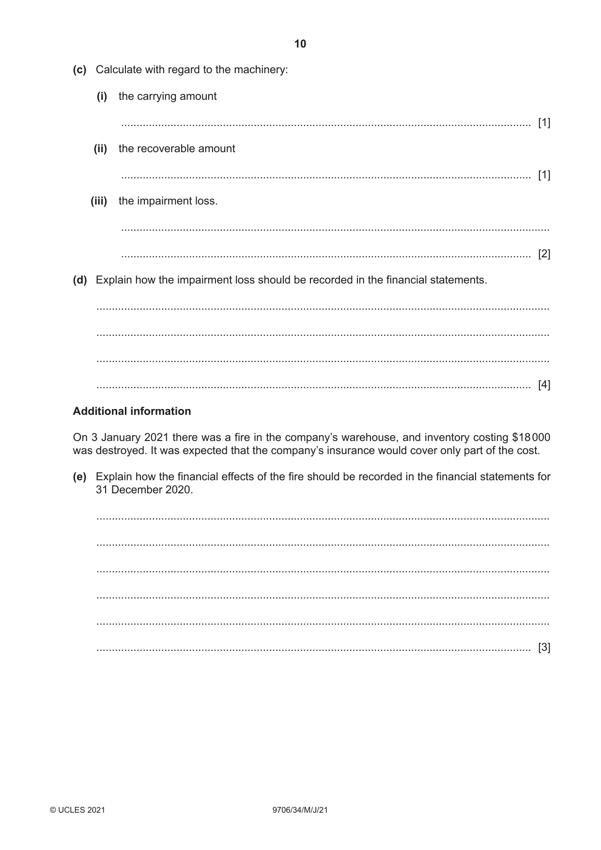 Cambridge A Level Accounting 9706 2021 May/June Paper 3 · Variant 4 question paper, page 10 of 20