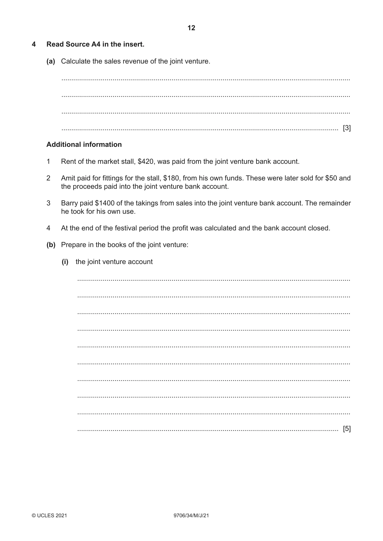 Cambridge A Level Accounting 9706 2021 May/June Paper 3 · Variant 4 question paper, page 12 of 20