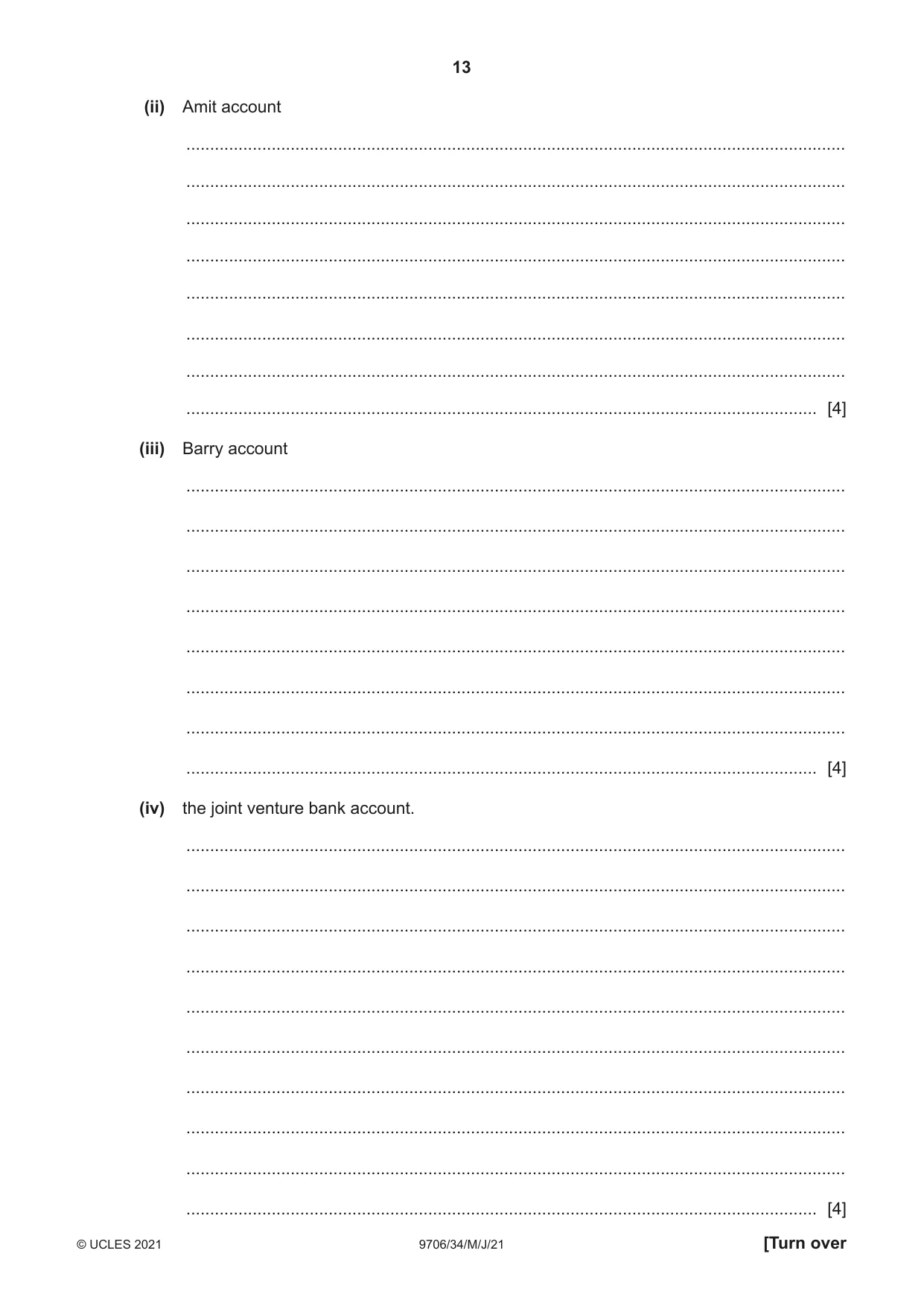 Cambridge A Level Accounting 9706 2021 May/June Paper 3 · Variant 4 question paper, page 13 of 20