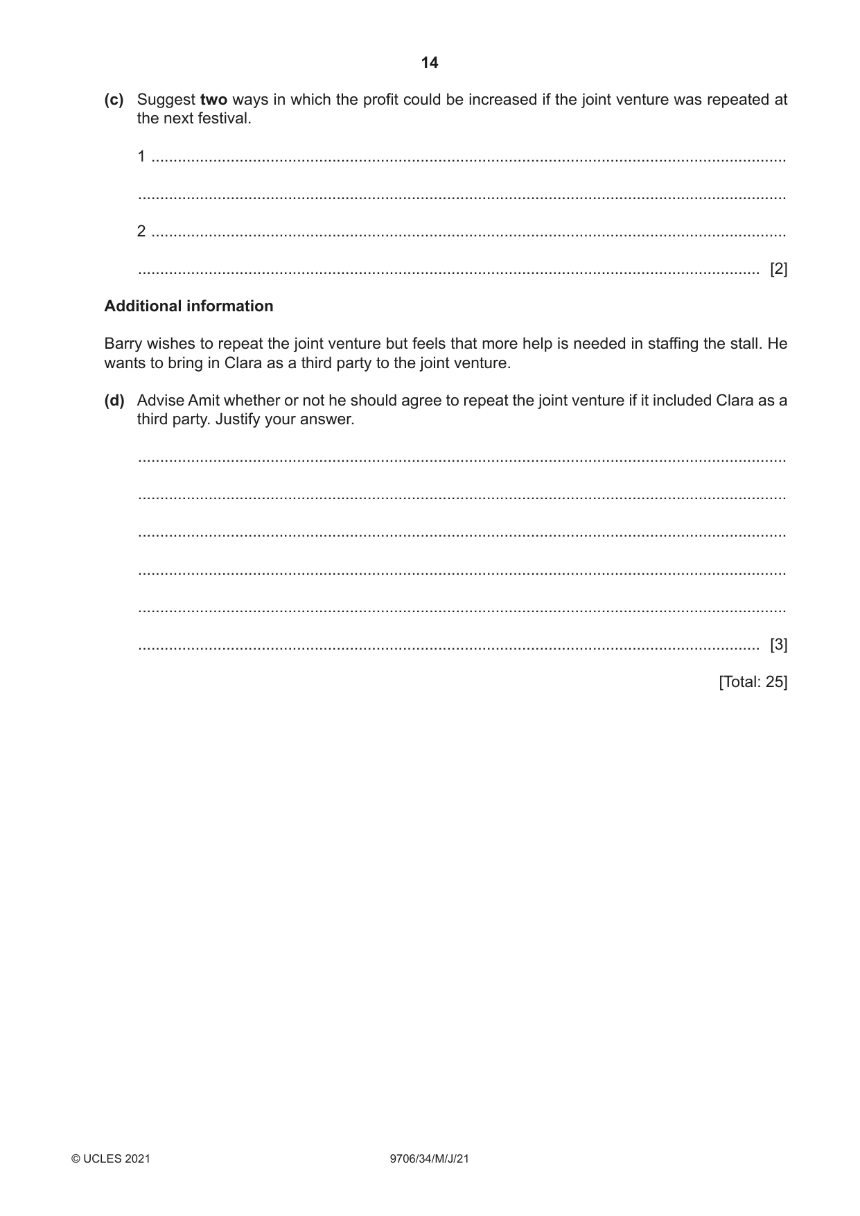 Cambridge A Level Accounting 9706 2021 May/June Paper 3 · Variant 4 question paper, page 14 of 20