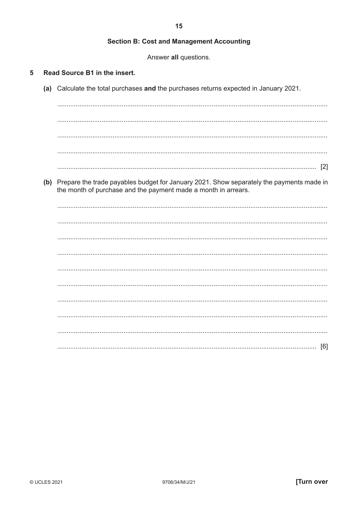 Cambridge A Level Accounting 9706 2021 May/June Paper 3 · Variant 4 question paper, page 15 of 20