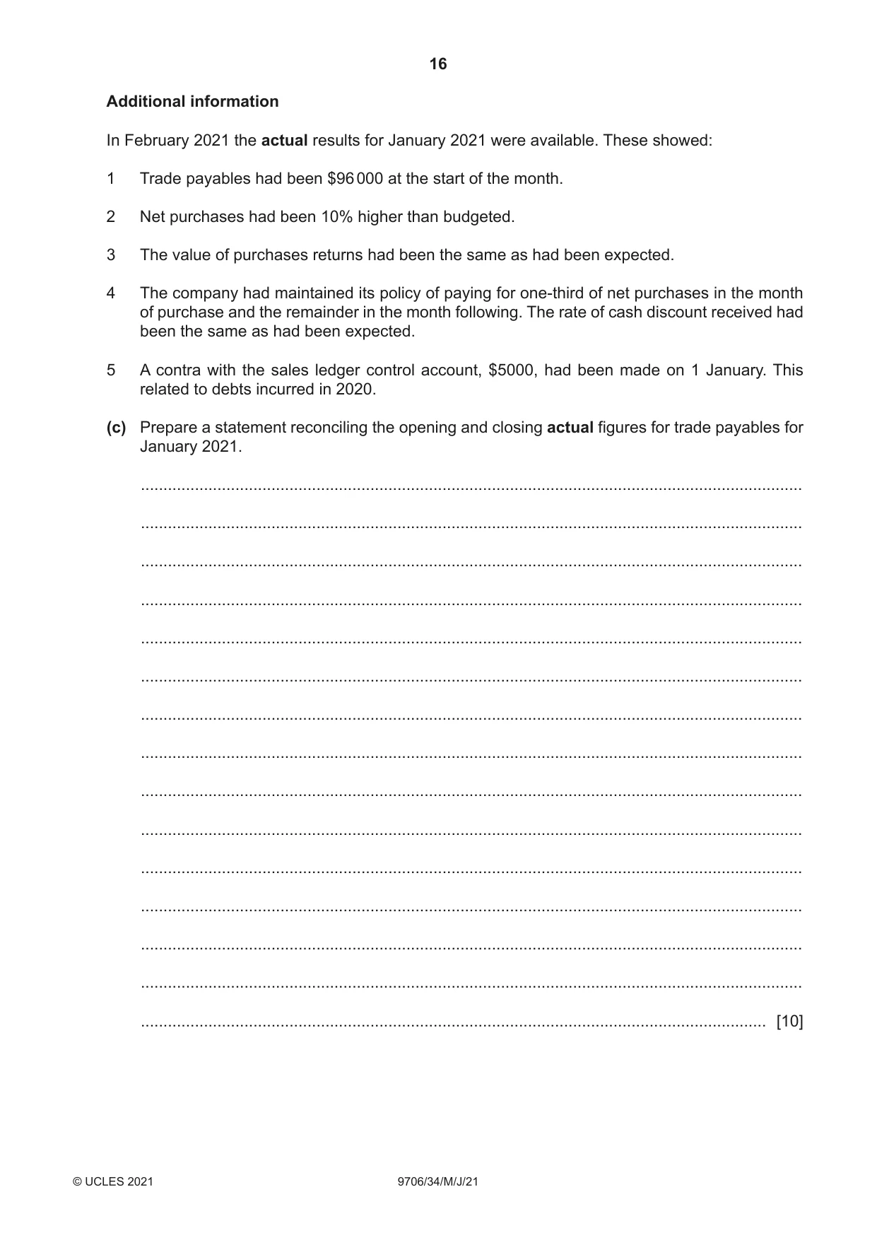 Cambridge A Level Accounting 9706 2021 May/June Paper 3 · Variant 4 question paper, page 16 of 20