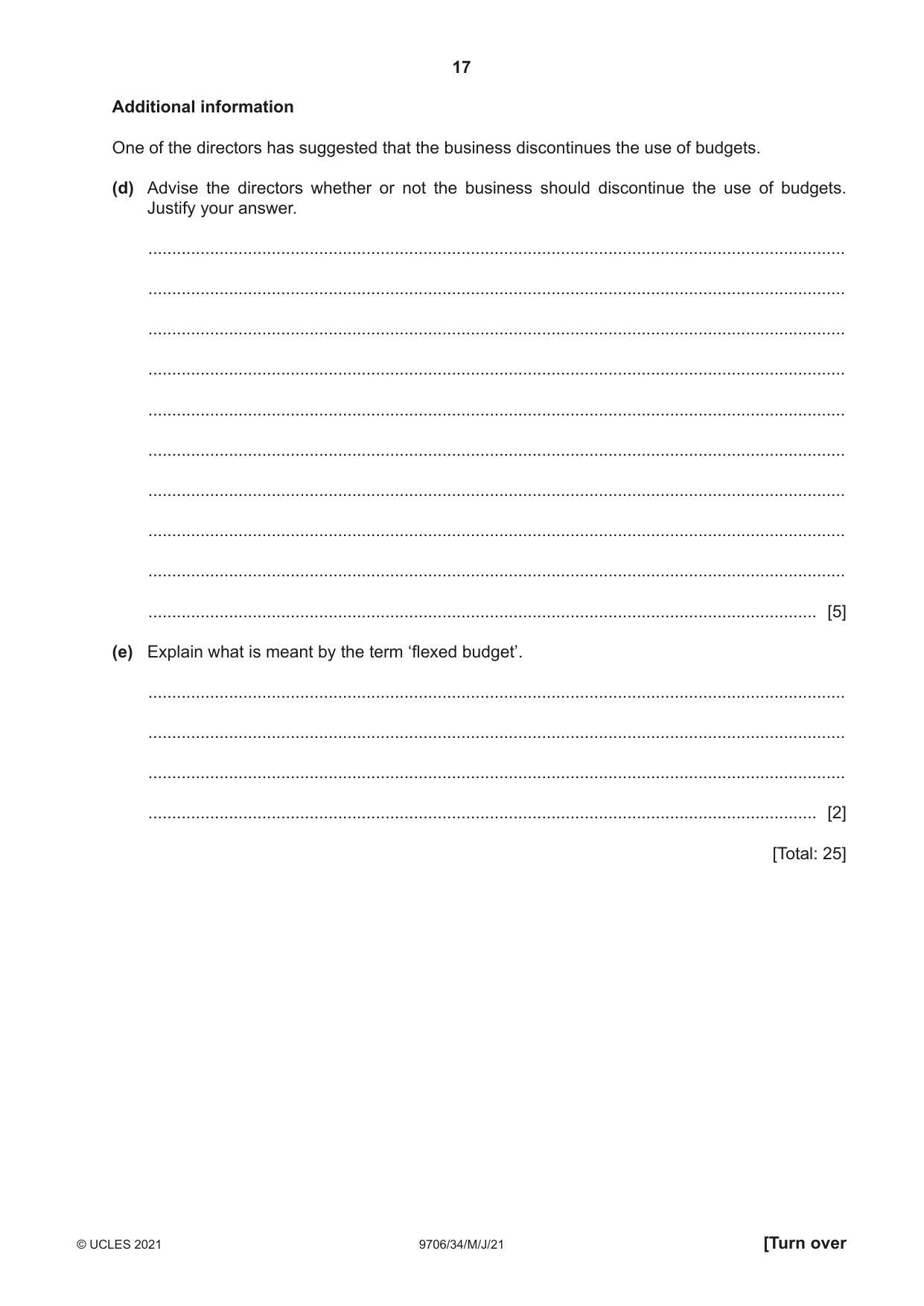 Cambridge A Level Accounting 9706 2021 May/June Paper 3 · Variant 4 question paper, page 17 of 20
