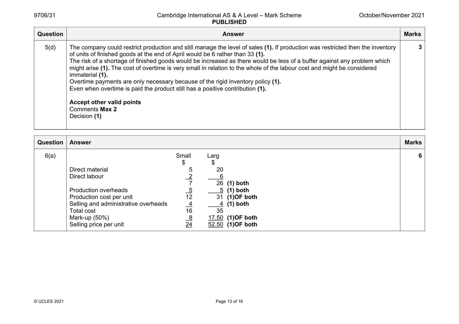 Mark scheme, page 13 of 16