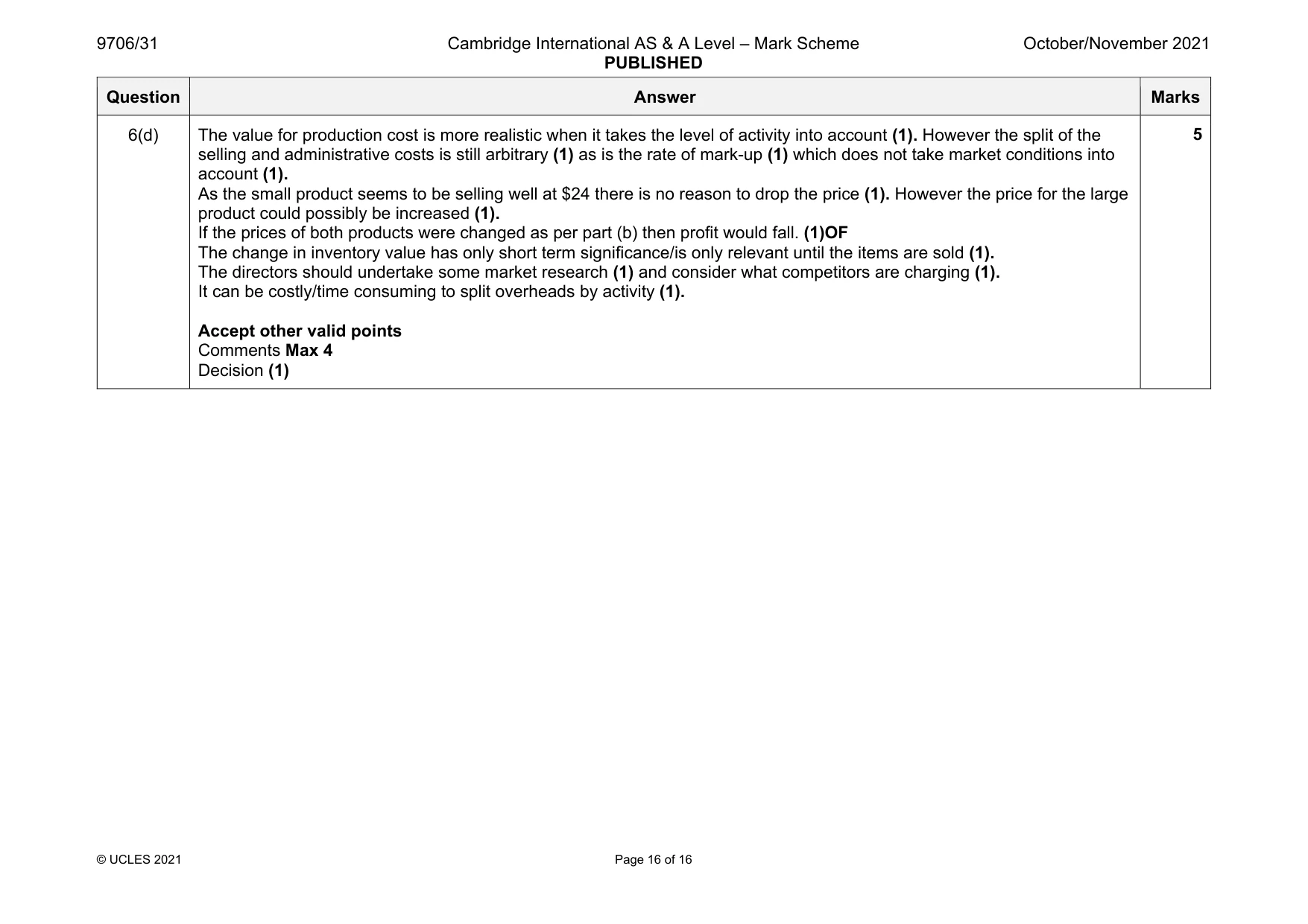 Mark scheme, page 16 of 16