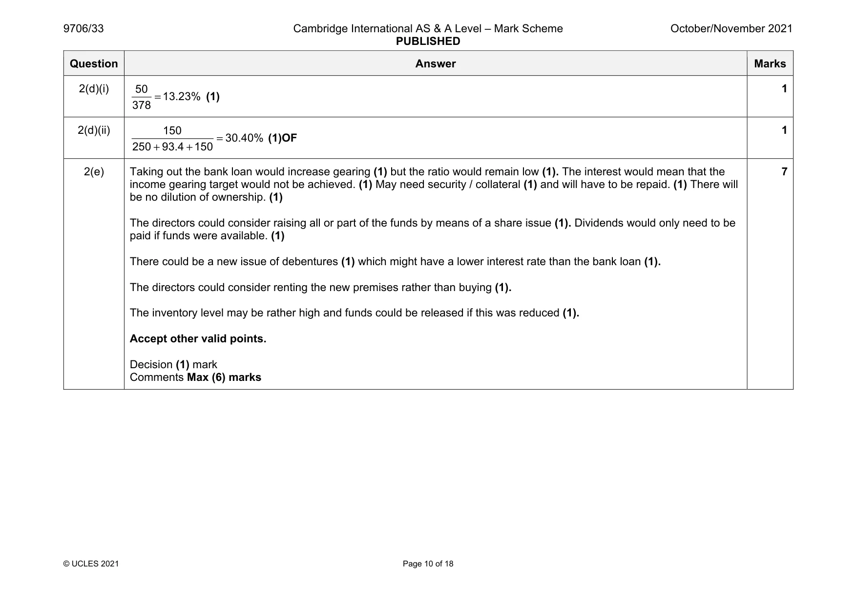 Mark scheme, page 10 of 18