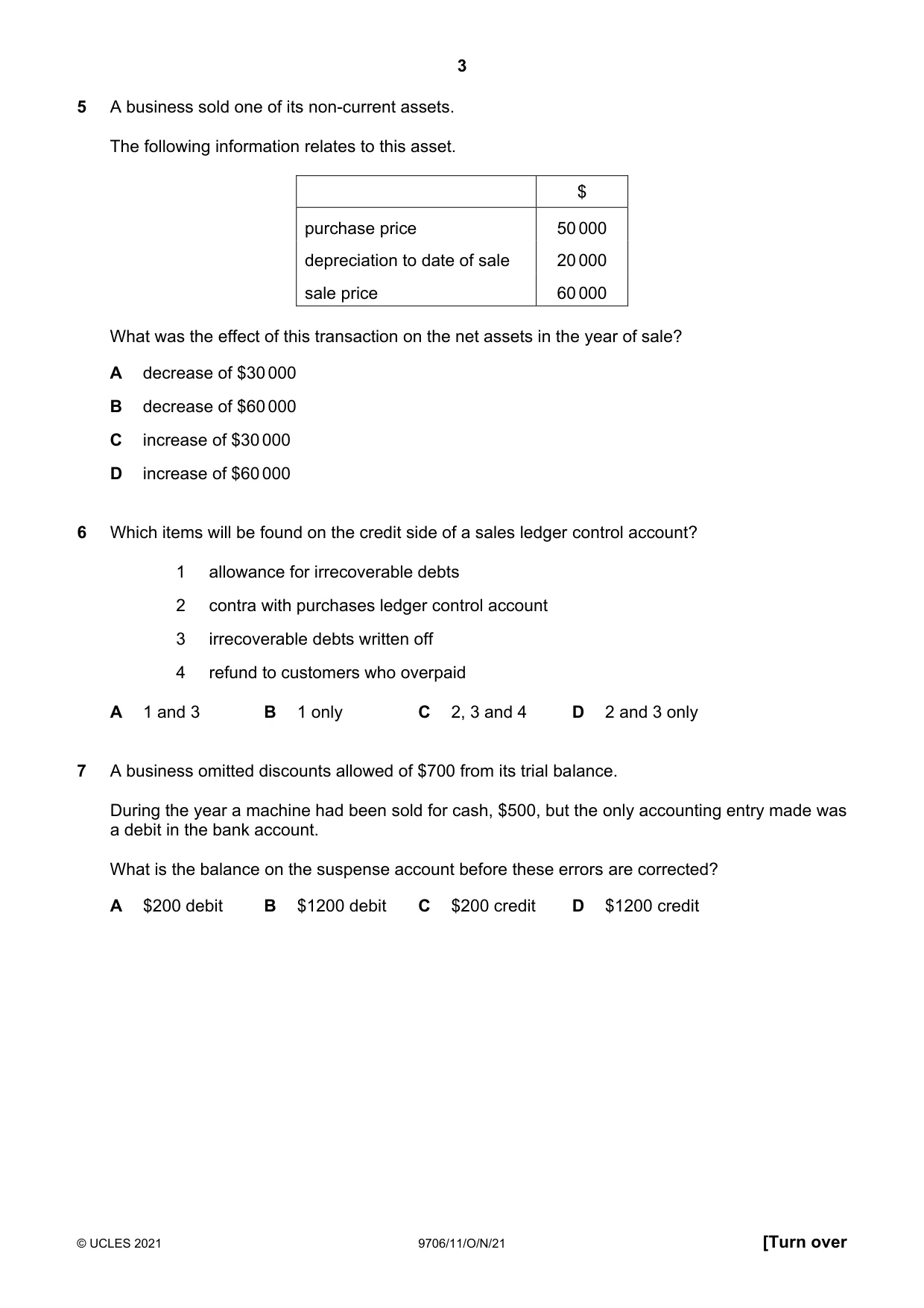 Cambridge A Level Accounting 9706 2021 Oct/Nov Paper 1 · Variant 1 question paper, page 3 of 12