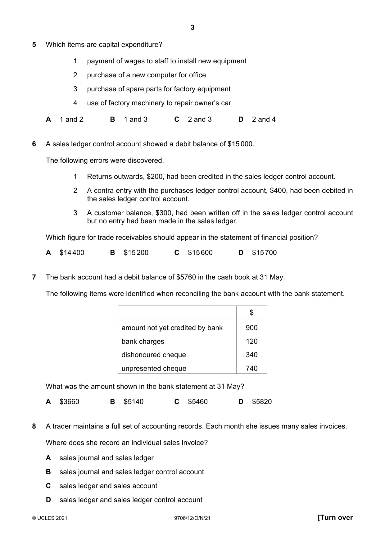 Cambridge A Level Accounting 9706 2021 Oct/Nov Paper 1 · Variant 2 question paper, page 3 of 12
