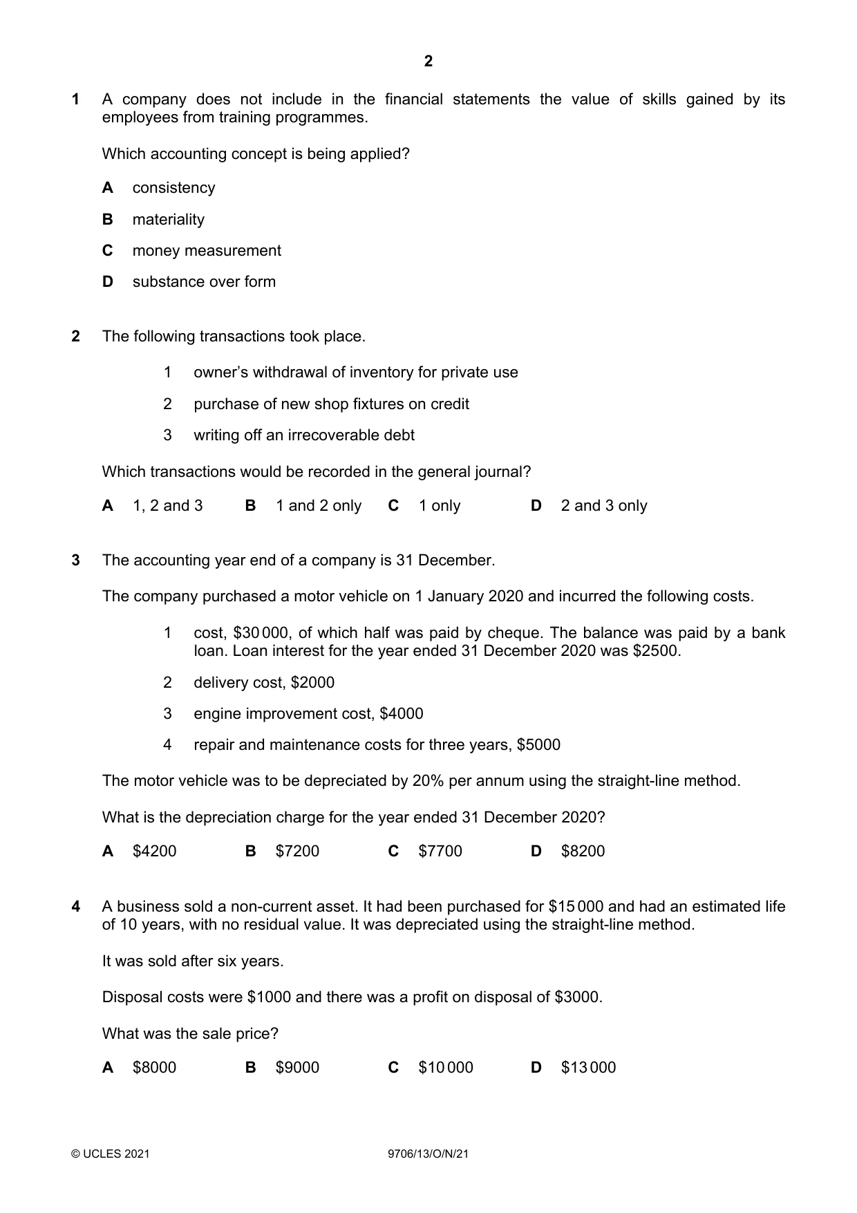 Cambridge A Level Accounting 9706 2021 Oct/Nov Paper 1 · Variant 3 question paper, page 2 of 12
