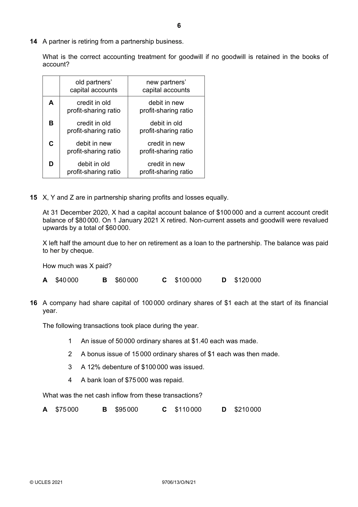Cambridge A Level Accounting 9706 2021 Oct/Nov Paper 1 · Variant 3 question paper, page 6 of 12