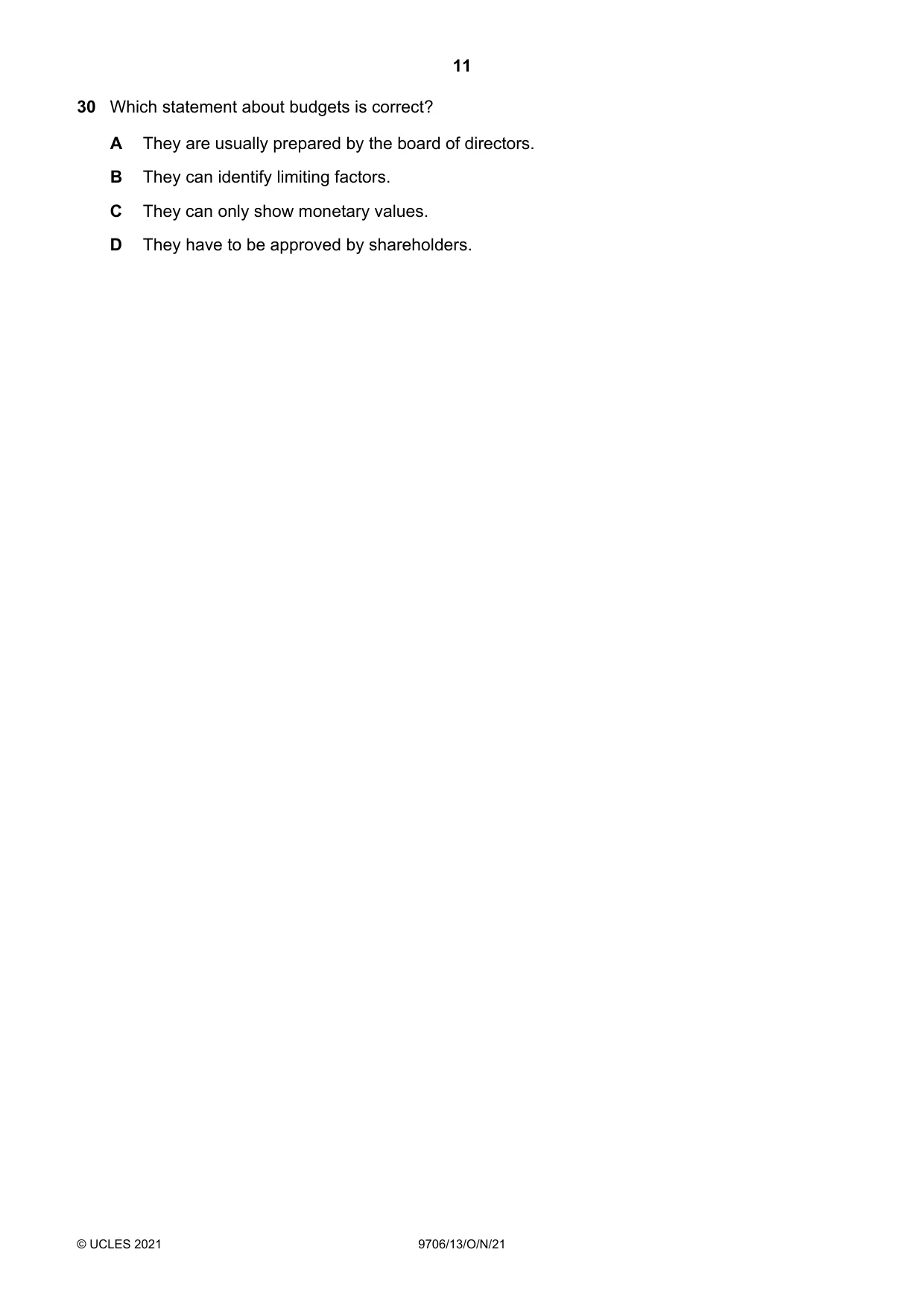 Cambridge A Level Accounting 9706 2021 Oct/Nov Paper 1 · Variant 3 question paper, page 11 of 12
