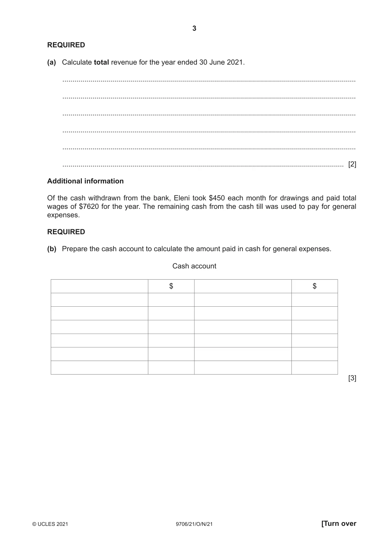 Cambridge A Level Accounting 9706 2021 Oct/Nov Paper 2 · Variant 1 question paper, page 3 of 20