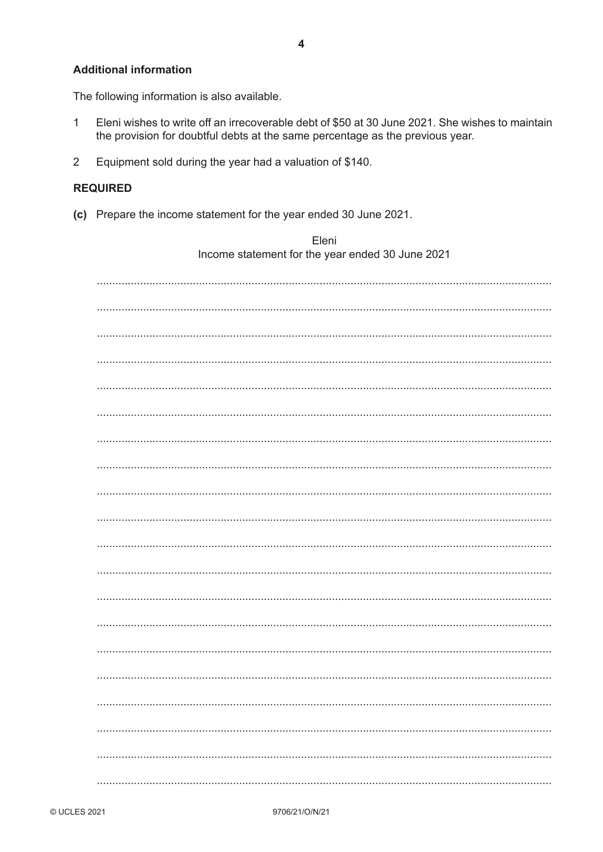 Cambridge A Level Accounting 9706 2021 Oct/Nov Paper 2 · Variant 1 question paper, page 4 of 20