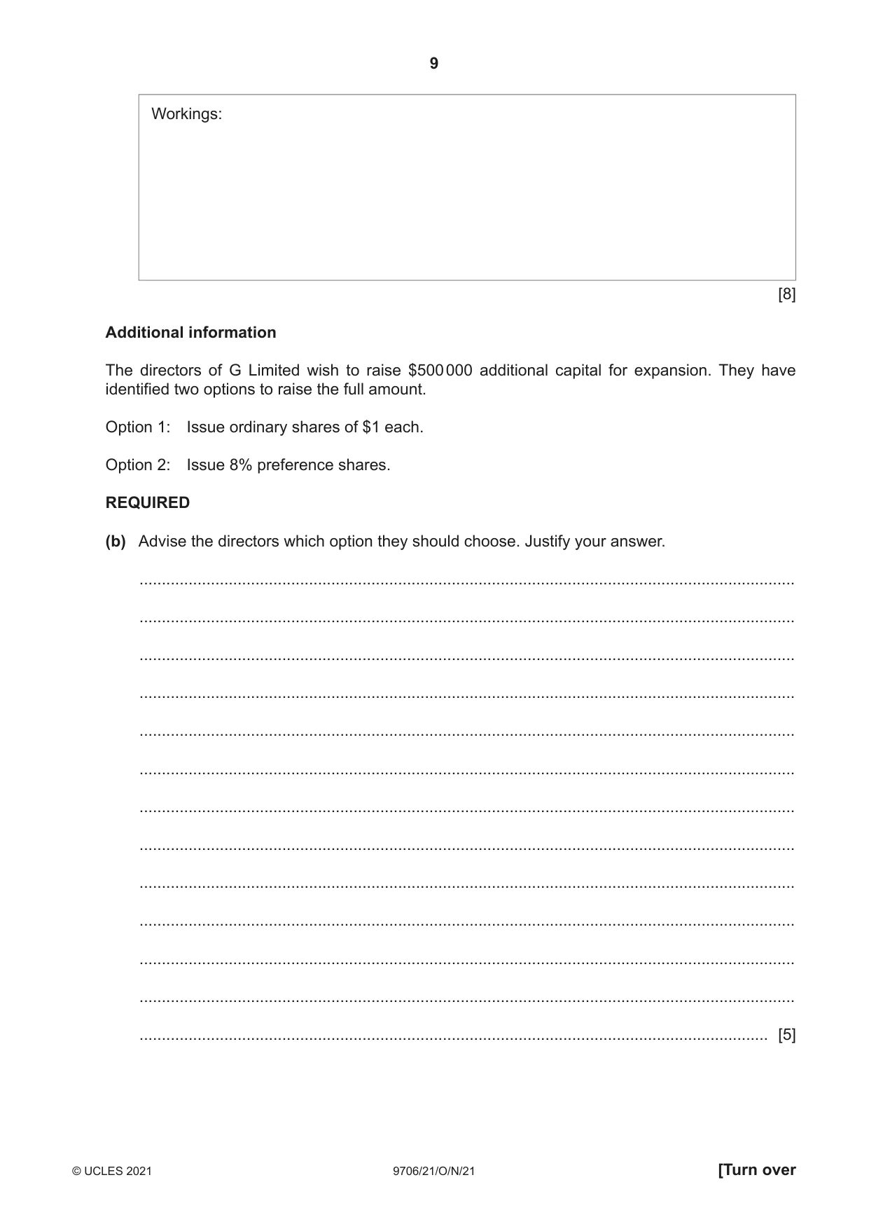 Cambridge A Level Accounting 9706 2021 Oct/Nov Paper 2 · Variant 1 question paper, page 9 of 20