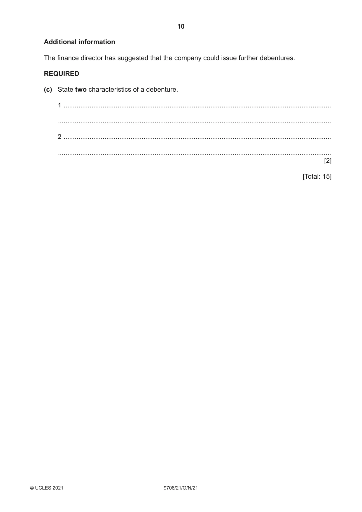 Cambridge A Level Accounting 9706 2021 Oct/Nov Paper 2 · Variant 1 question paper, page 10 of 20