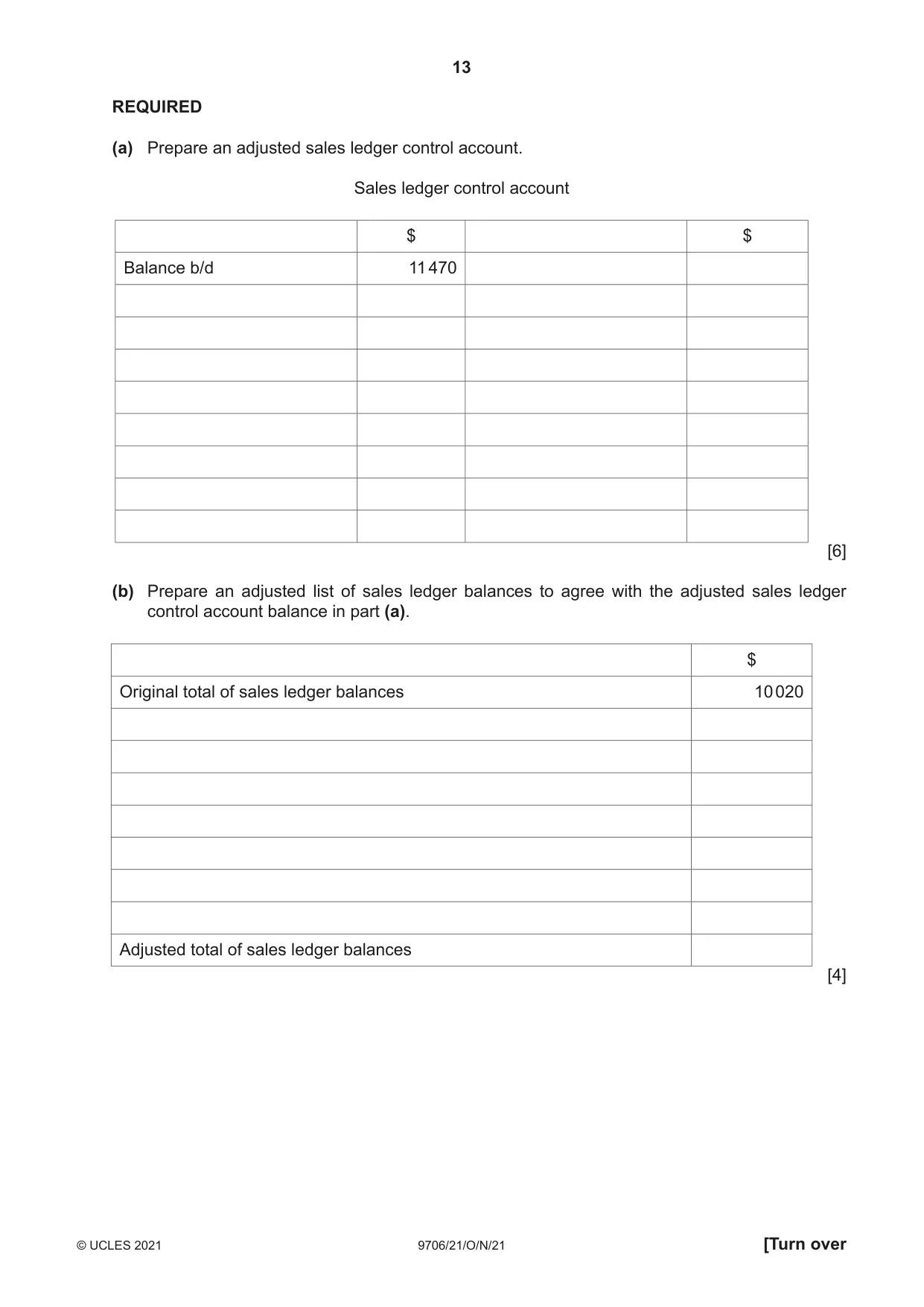 Cambridge A Level Accounting 9706 2021 Oct/Nov Paper 2 · Variant 1 question paper, page 13 of 20