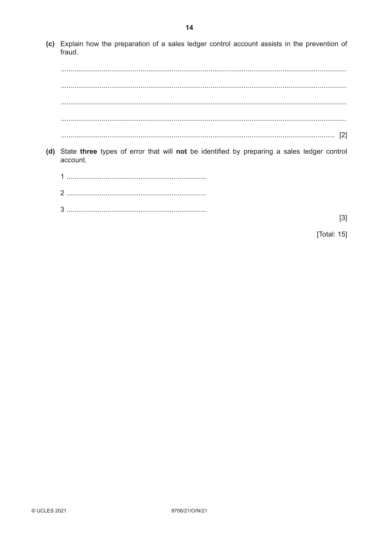 Cambridge A Level Accounting 9706 2021 Oct/Nov Paper 2 · Variant 1 question paper, page 14 of 20