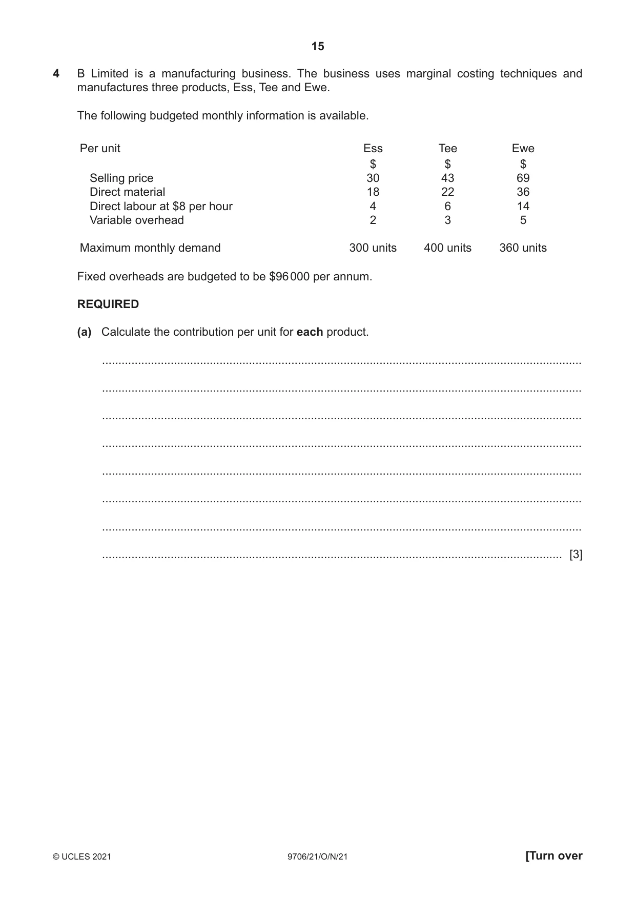 Cambridge A Level Accounting 9706 2021 Oct/Nov Paper 2 · Variant 1 question paper, page 15 of 20