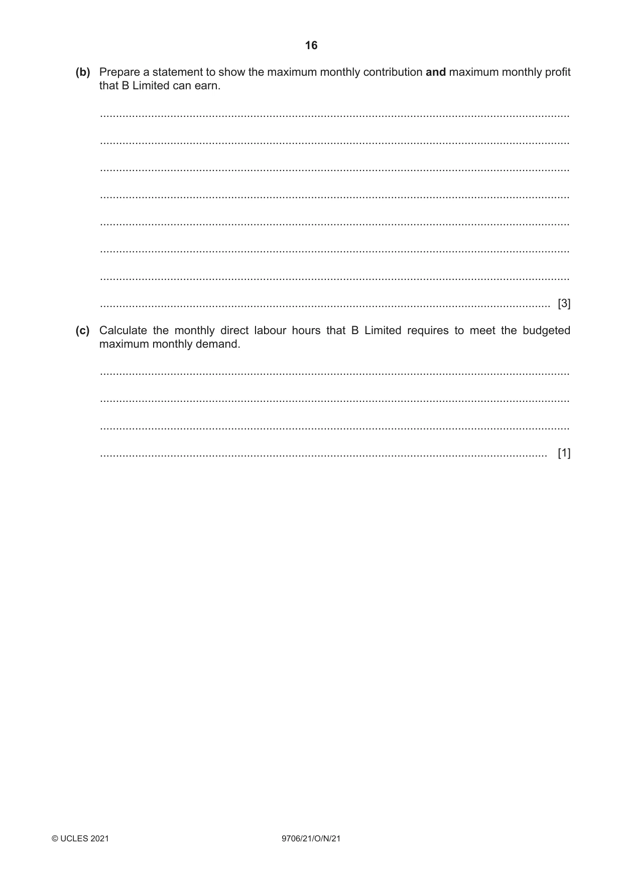 Cambridge A Level Accounting 9706 2021 Oct/Nov Paper 2 · Variant 1 question paper, page 16 of 20