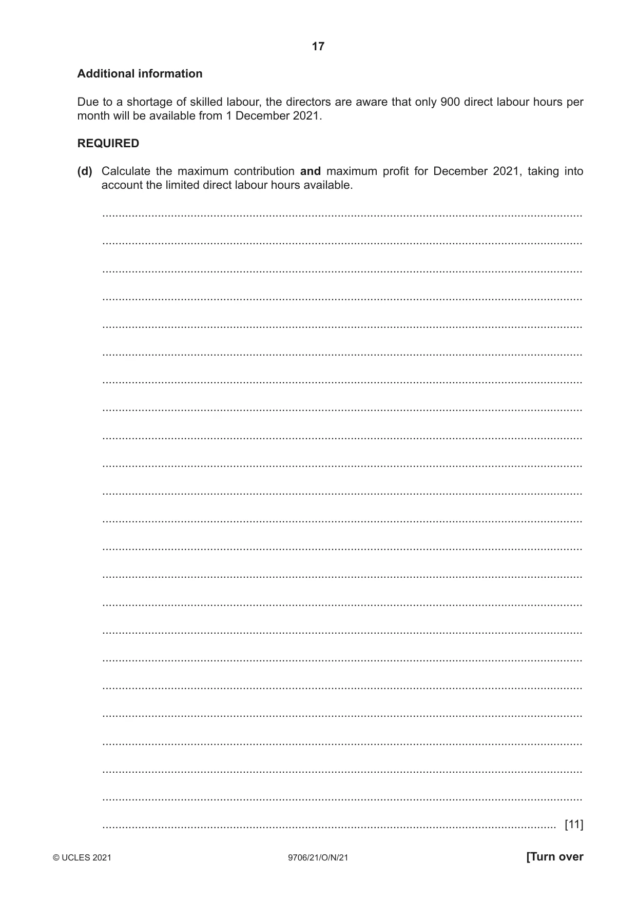 Cambridge A Level Accounting 9706 2021 Oct/Nov Paper 2 · Variant 1 question paper, page 17 of 20