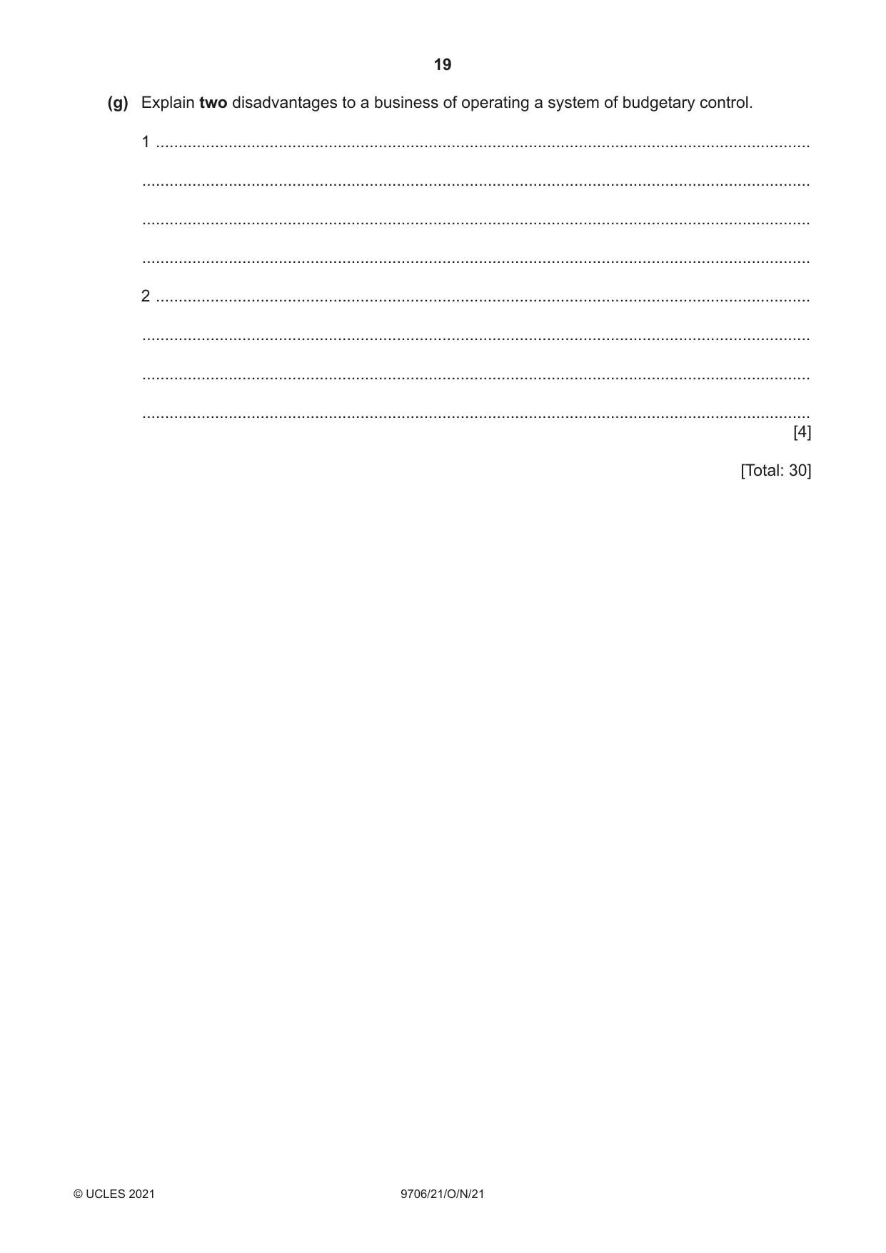 Cambridge A Level Accounting 9706 2021 Oct/Nov Paper 2 · Variant 1 question paper, page 19 of 20