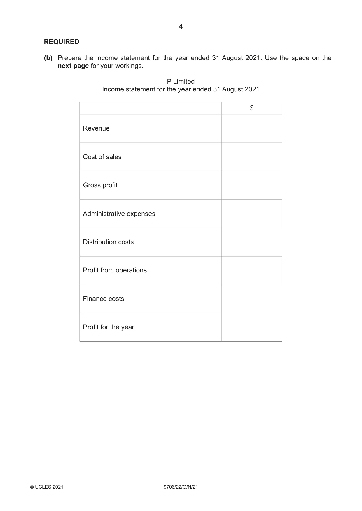 Cambridge A Level Accounting 9706 2021 Oct/Nov Paper 2 · Variant 2 question paper, page 4 of 16