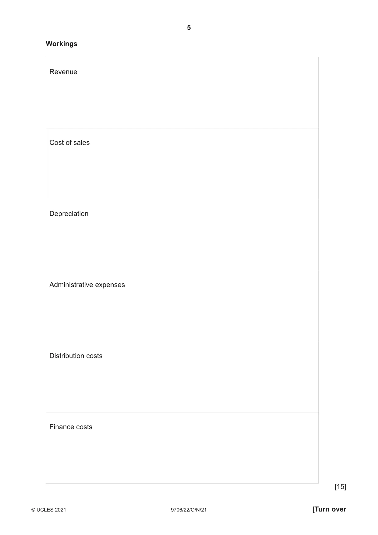 Cambridge A Level Accounting 9706 2021 Oct/Nov Paper 2 · Variant 2 question paper, page 5 of 16