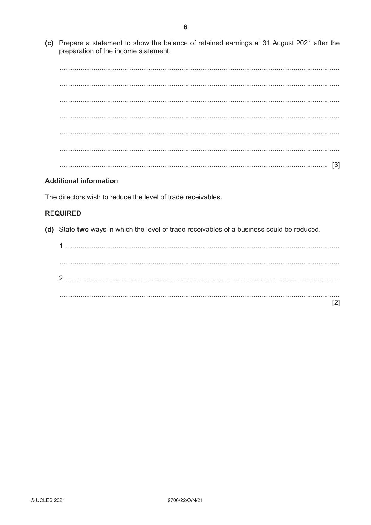 Cambridge A Level Accounting 9706 2021 Oct/Nov Paper 2 · Variant 2 question paper, page 6 of 16