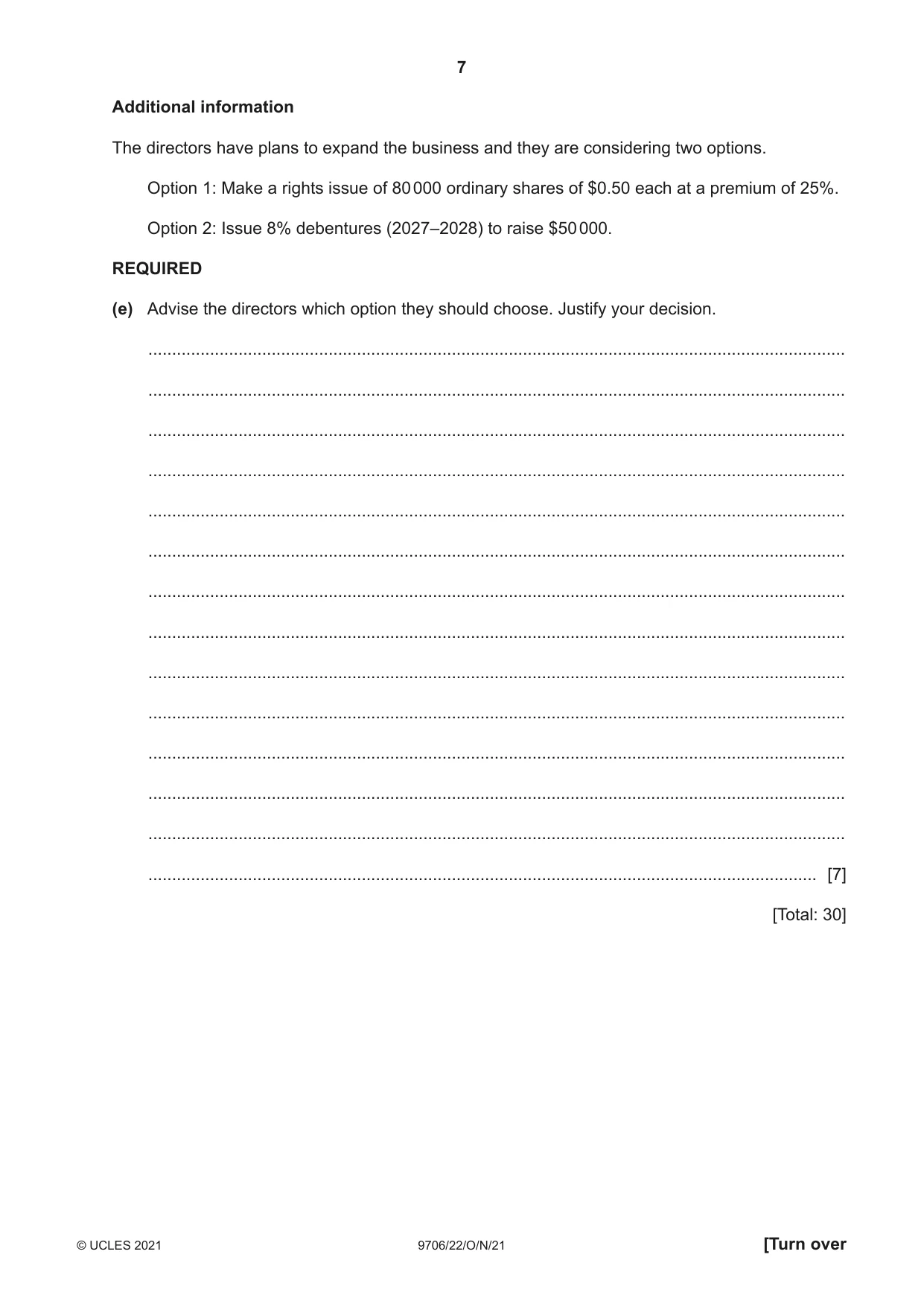 Cambridge A Level Accounting 9706 2021 Oct/Nov Paper 2 · Variant 2 question paper, page 7 of 16
