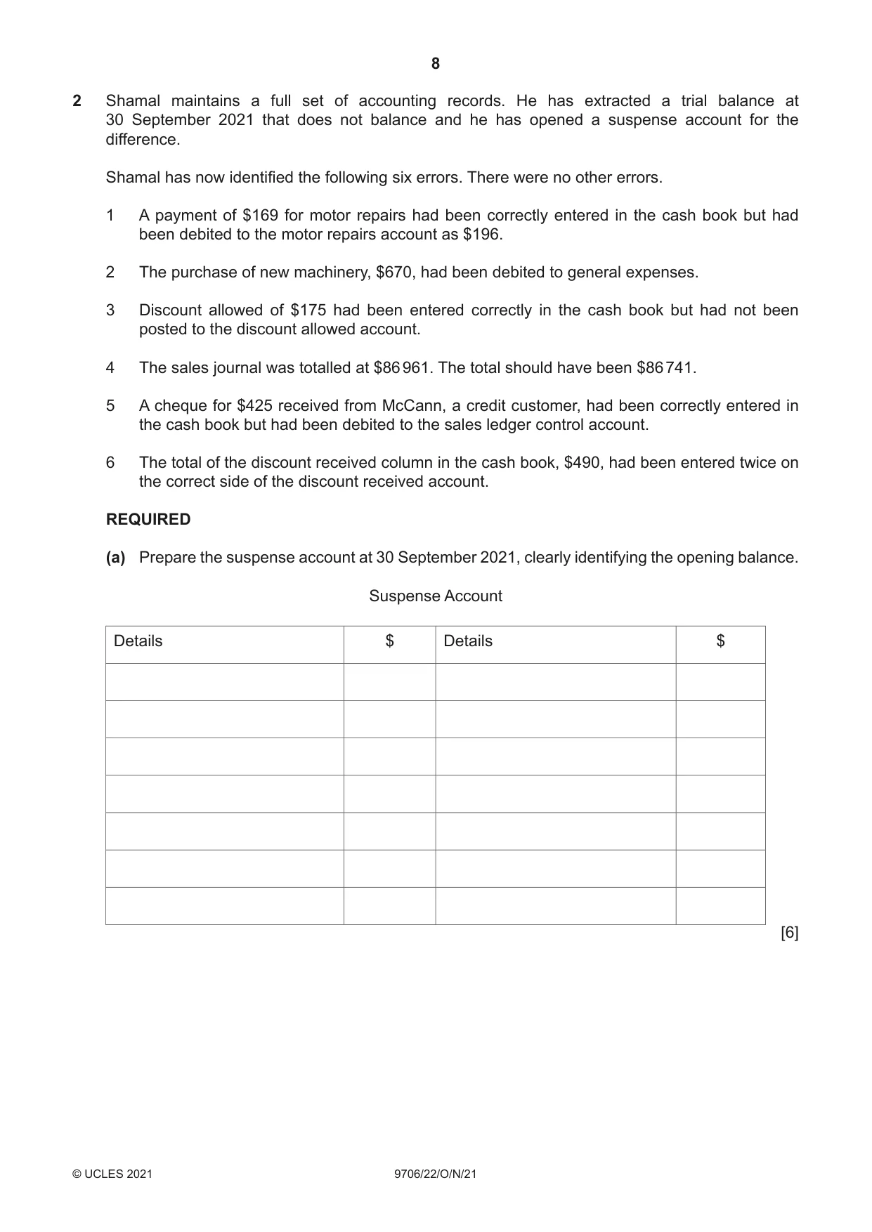 Cambridge A Level Accounting 9706 2021 Oct/Nov Paper 2 · Variant 2 question paper, page 8 of 16