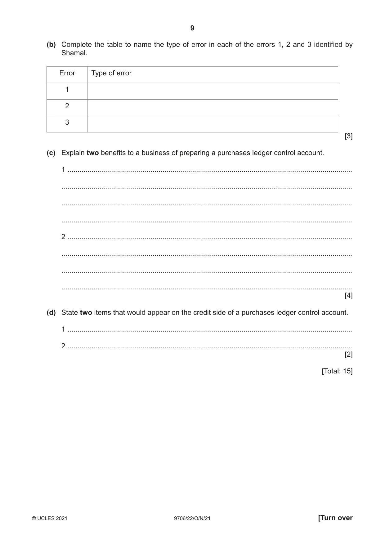 Cambridge A Level Accounting 9706 2021 Oct/Nov Paper 2 · Variant 2 question paper, page 9 of 16