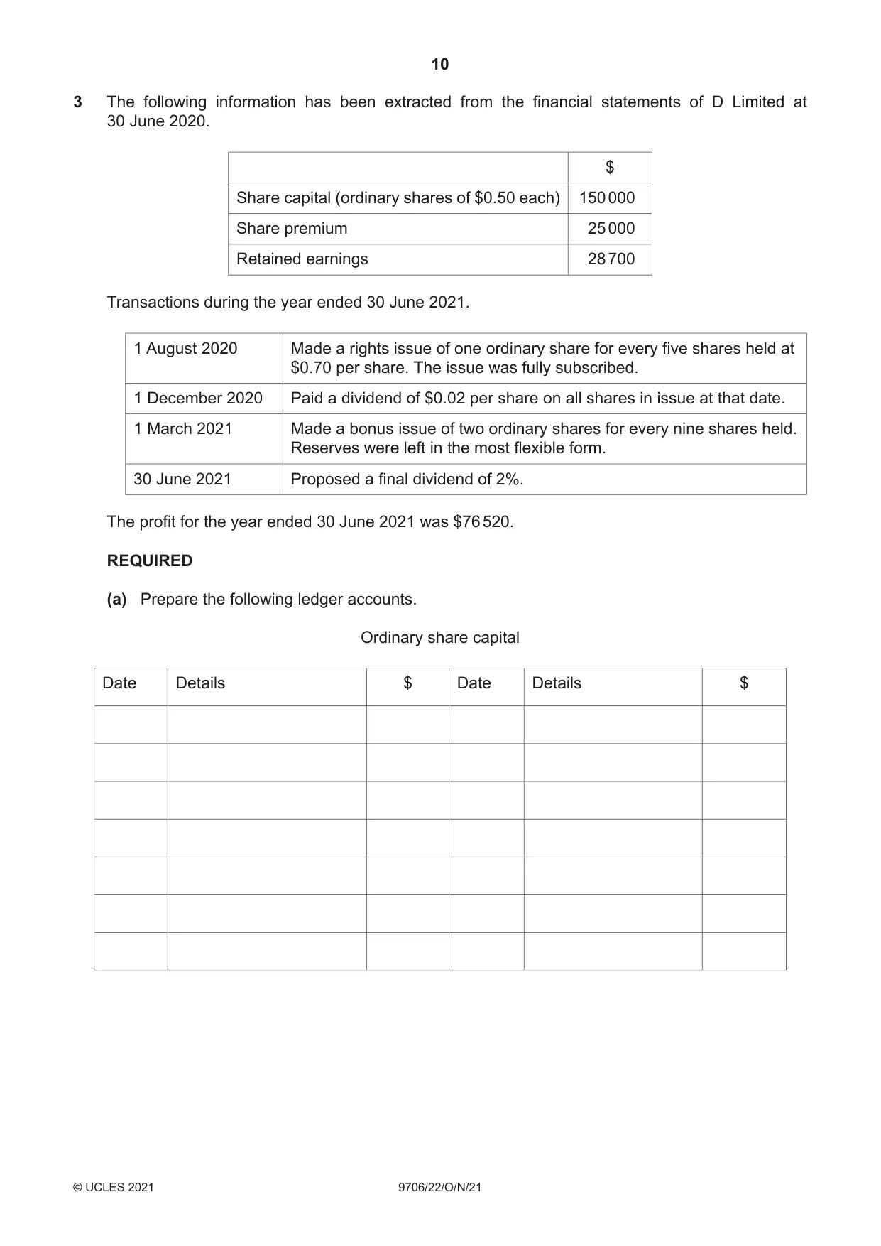 Cambridge A Level Accounting 9706 2021 Oct/Nov Paper 2 · Variant 2 question paper, page 10 of 16