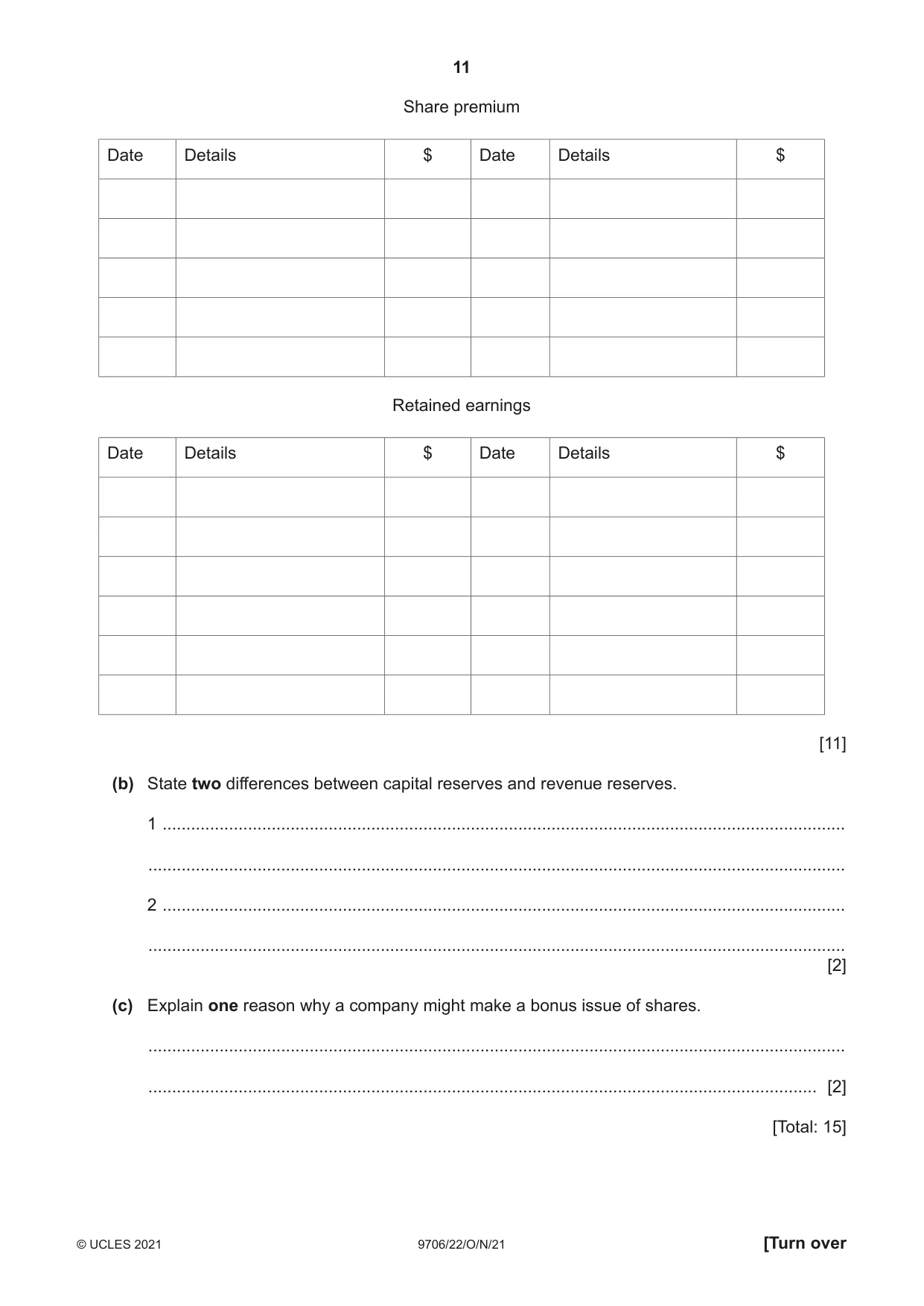 Cambridge A Level Accounting 9706 2021 Oct/Nov Paper 2 · Variant 2 question paper, page 11 of 16