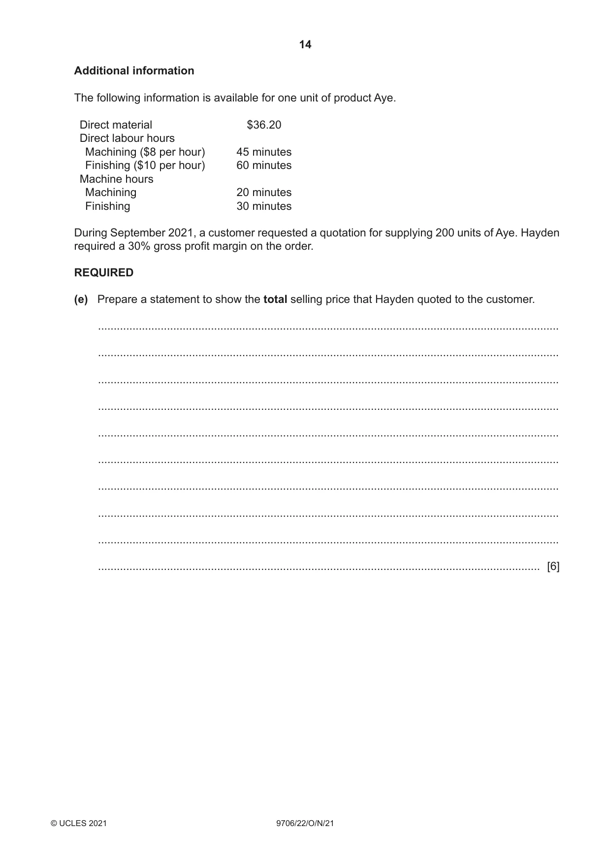 Cambridge A Level Accounting 9706 2021 Oct/Nov Paper 2 · Variant 2 question paper, page 14 of 16