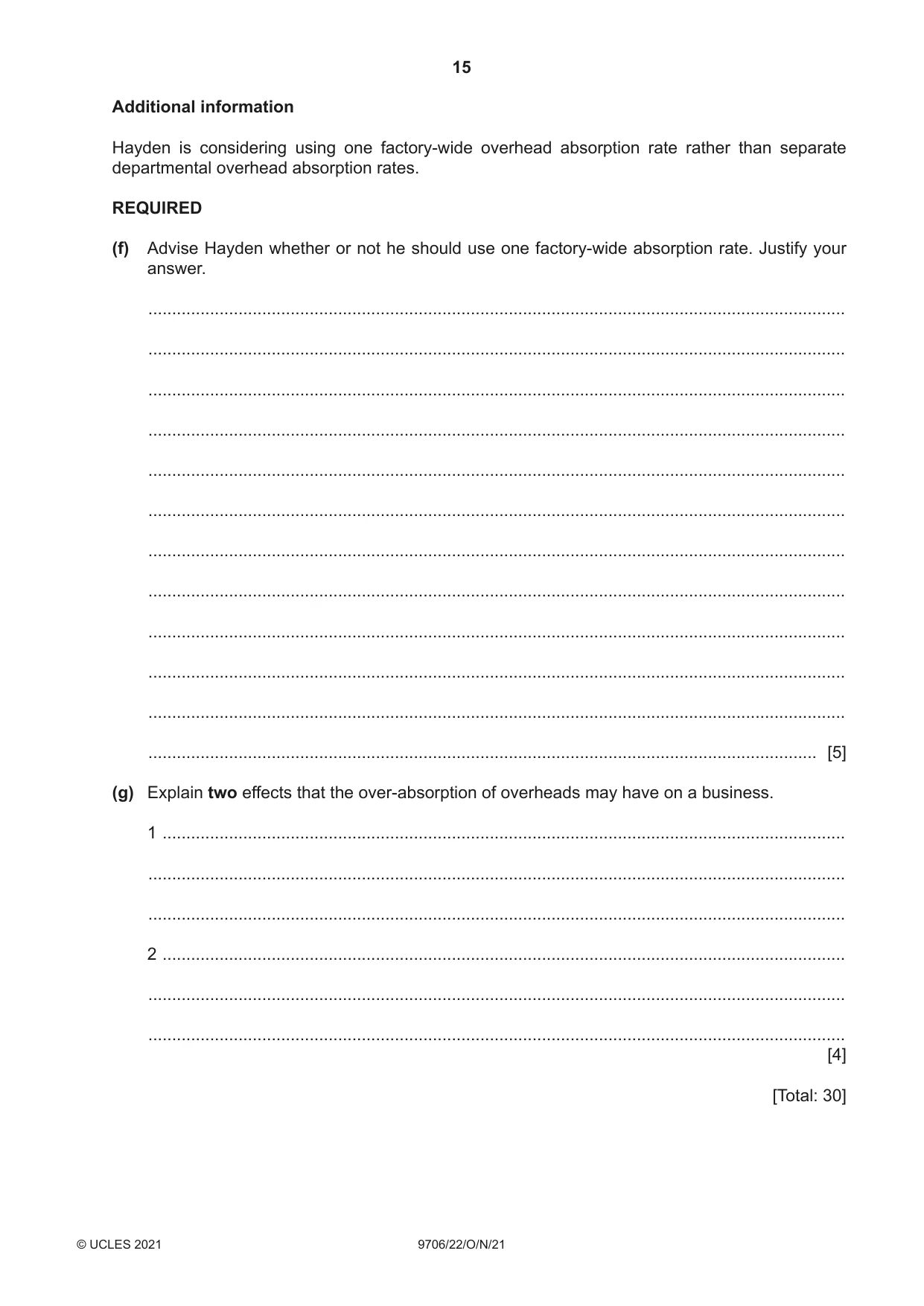 Cambridge A Level Accounting 9706 2021 Oct/Nov Paper 2 · Variant 2 question paper, page 15 of 16