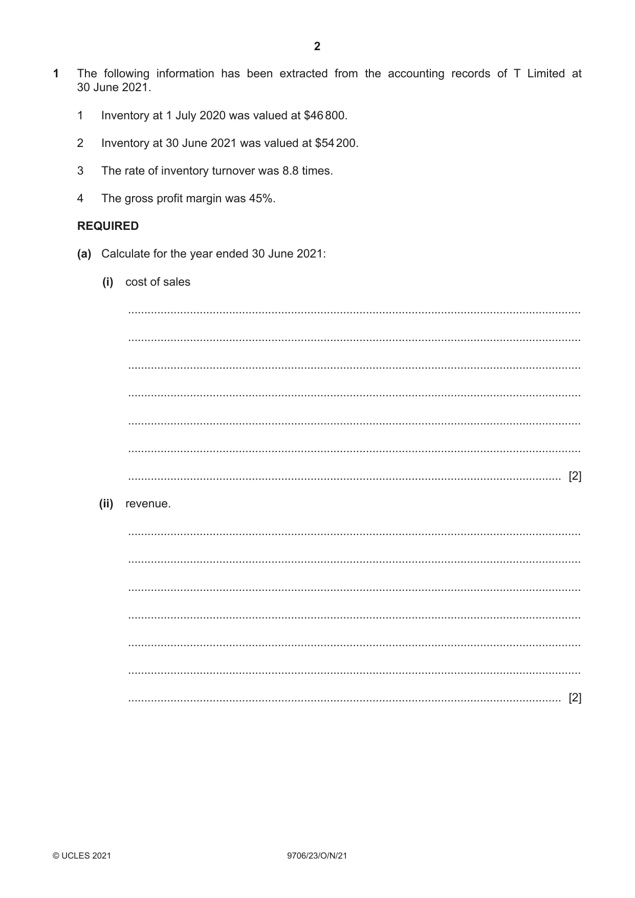 Cambridge A Level Accounting 9706 2021 Oct/Nov Paper 2 · Variant 3 question paper, page 2 of 20