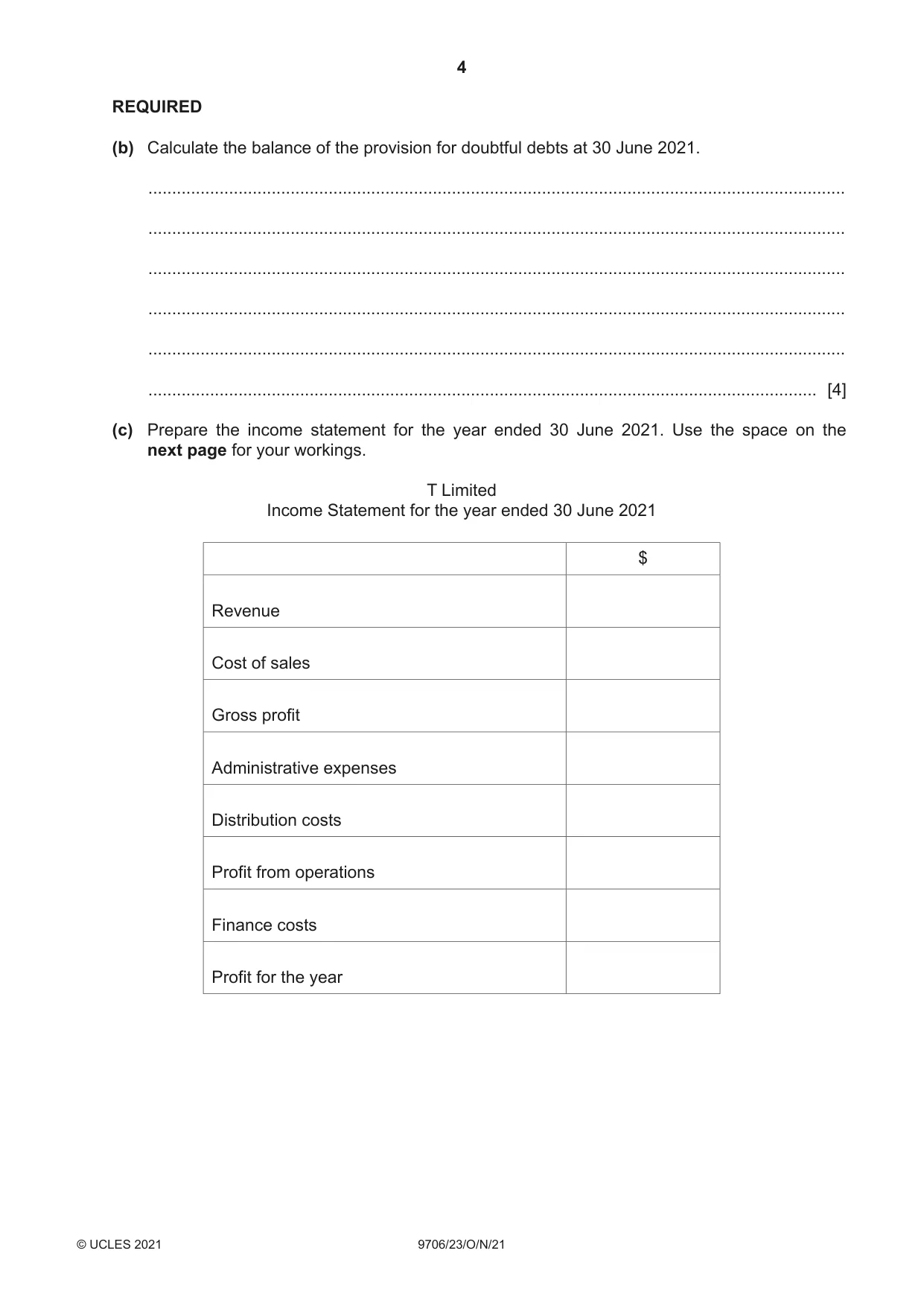 Cambridge A Level Accounting 9706 2021 Oct/Nov Paper 2 · Variant 3 question paper, page 4 of 20