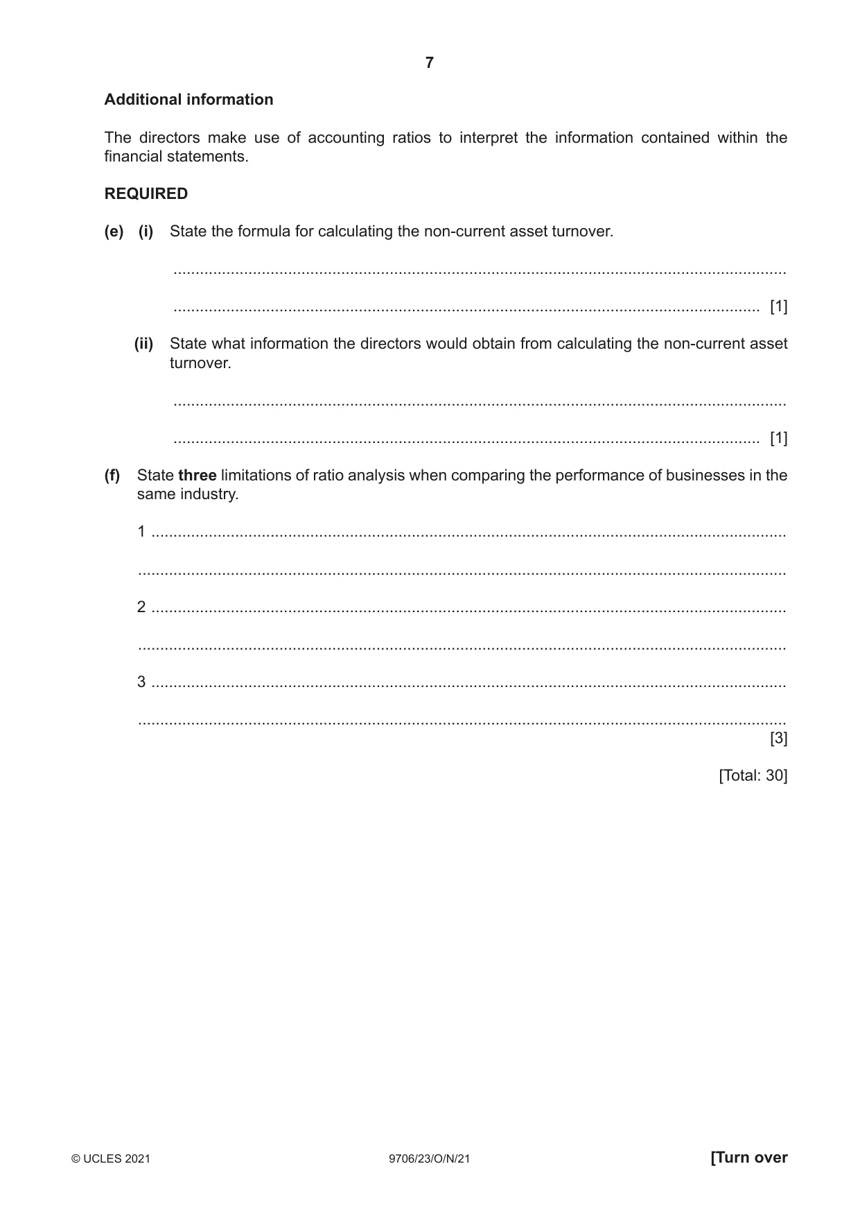 Cambridge A Level Accounting 9706 2021 Oct/Nov Paper 2 · Variant 3 question paper, page 7 of 20