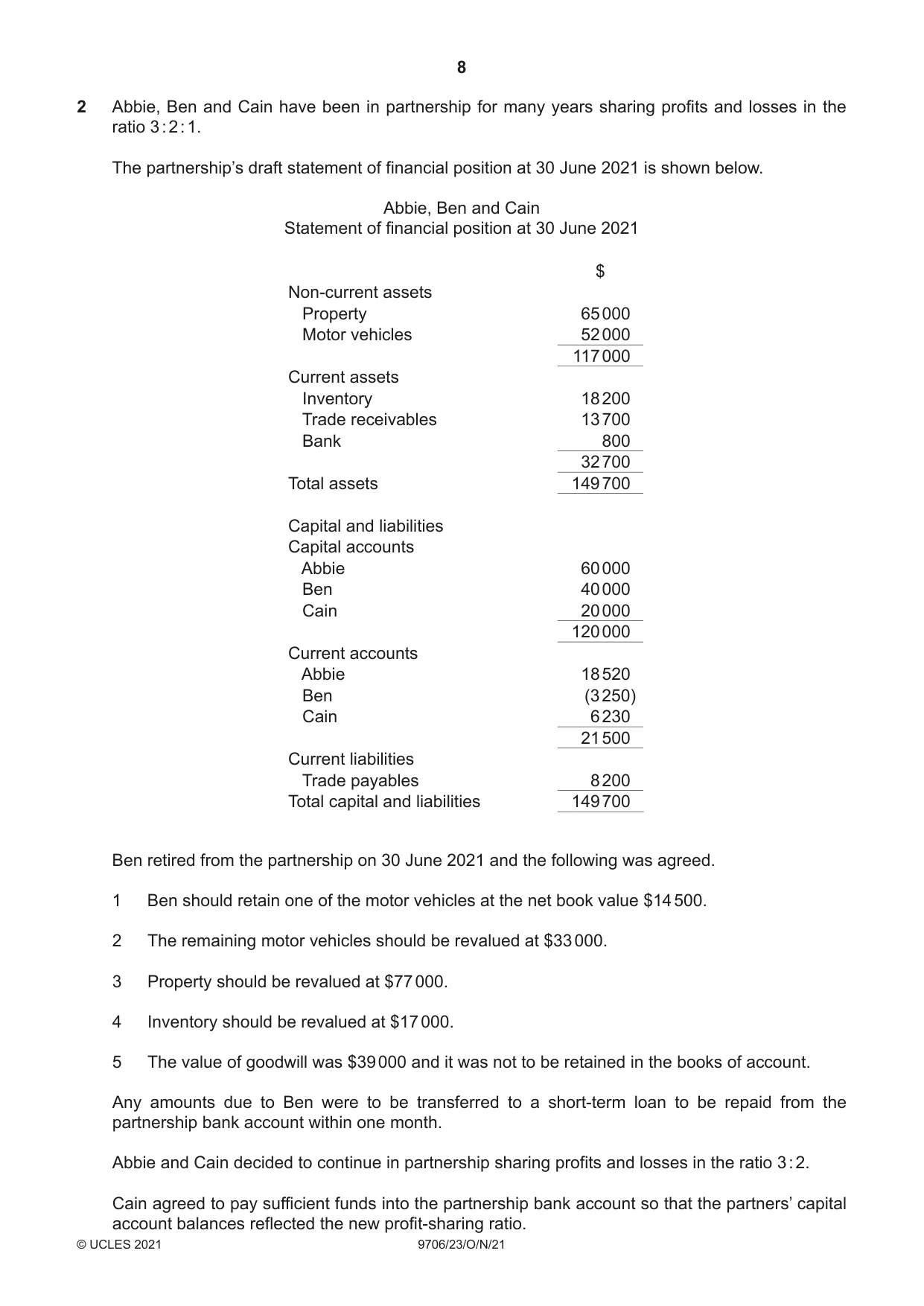 Cambridge A Level Accounting 9706 2021 Oct/Nov Paper 2 · Variant 3 question paper, page 8 of 20