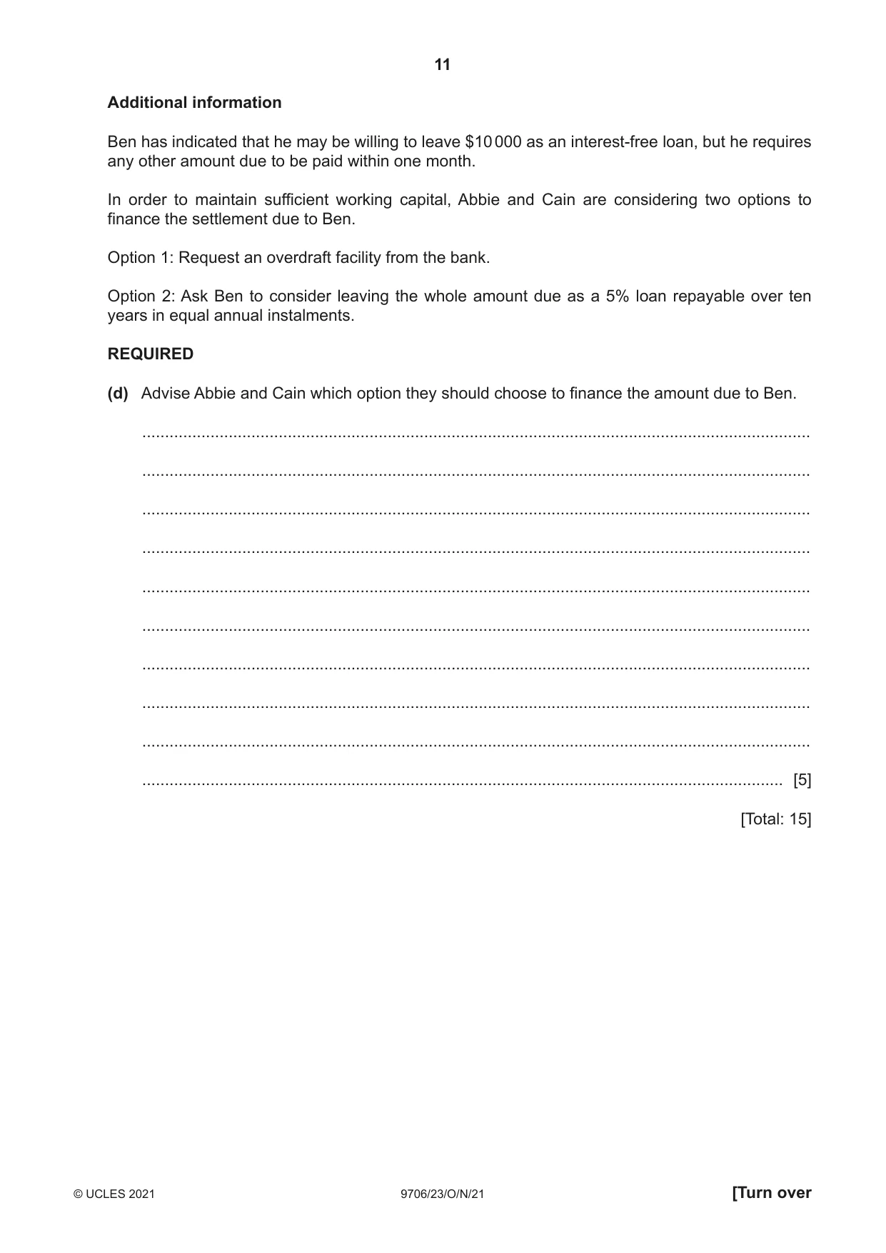 Cambridge A Level Accounting 9706 2021 Oct/Nov Paper 2 · Variant 3 question paper, page 11 of 20