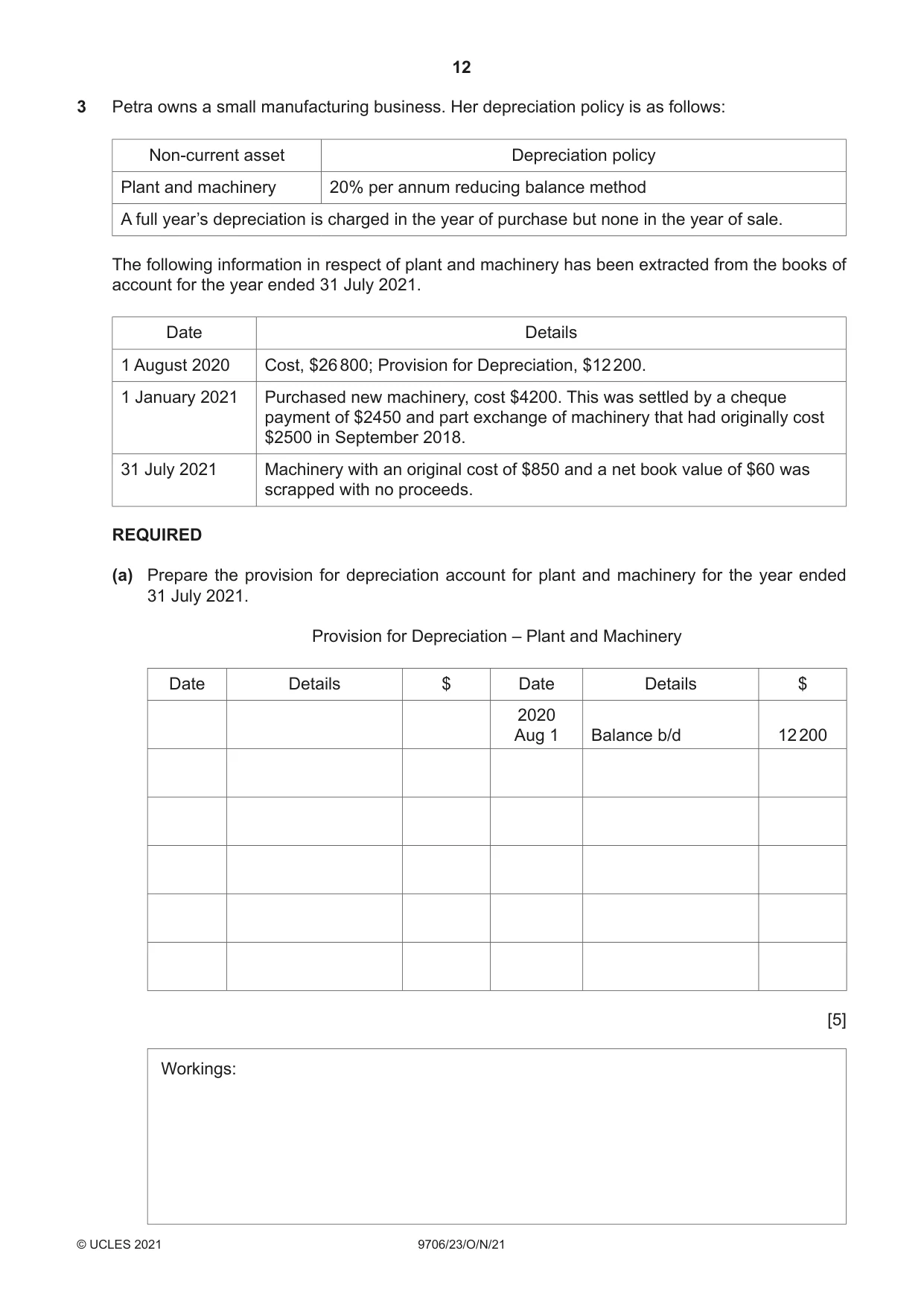 Cambridge A Level Accounting 9706 2021 Oct/Nov Paper 2 · Variant 3 question paper, page 12 of 20