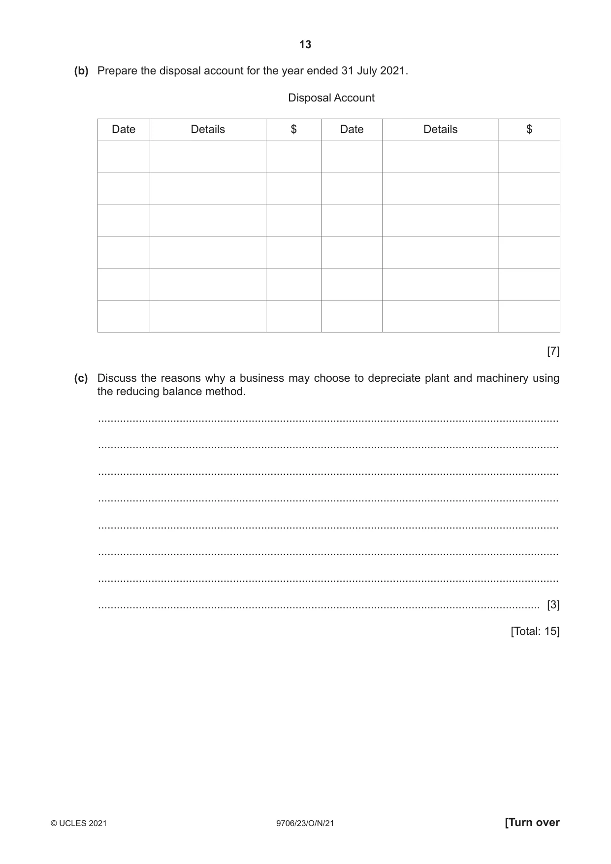 Cambridge A Level Accounting 9706 2021 Oct/Nov Paper 2 · Variant 3 question paper, page 13 of 20