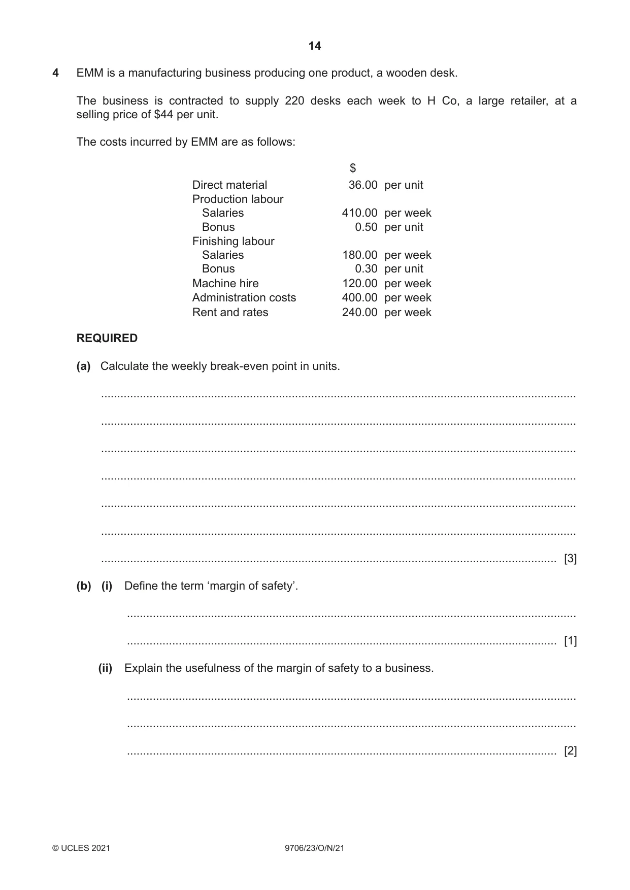 Cambridge A Level Accounting 9706 2021 Oct/Nov Paper 2 · Variant 3 question paper, page 14 of 20