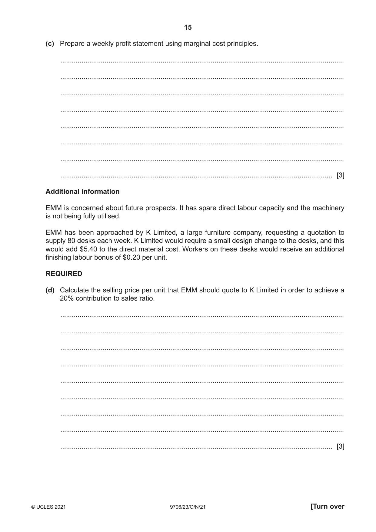 Cambridge A Level Accounting 9706 2021 Oct/Nov Paper 2 · Variant 3 question paper, page 15 of 20