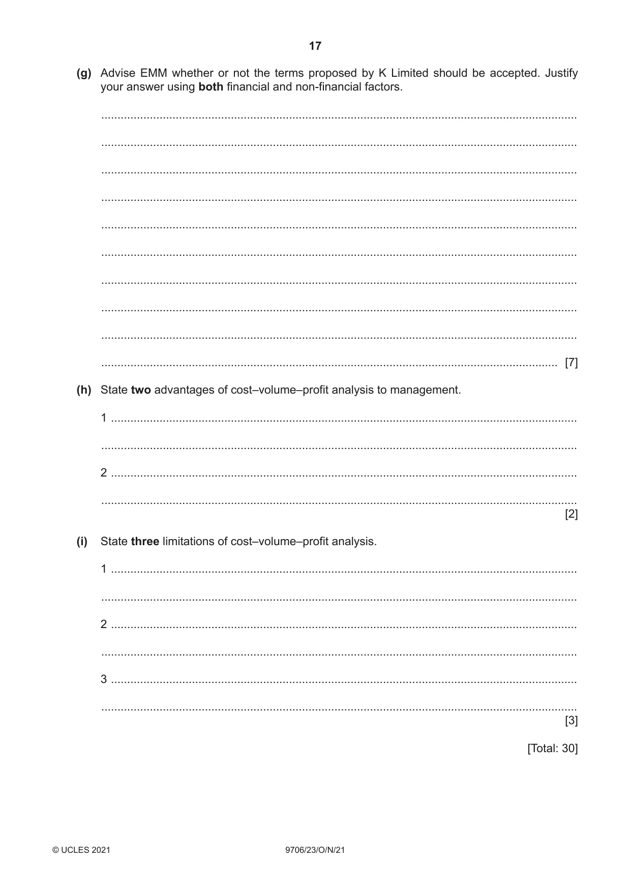 Cambridge A Level Accounting 9706 2021 Oct/Nov Paper 2 · Variant 3 question paper, page 17 of 20