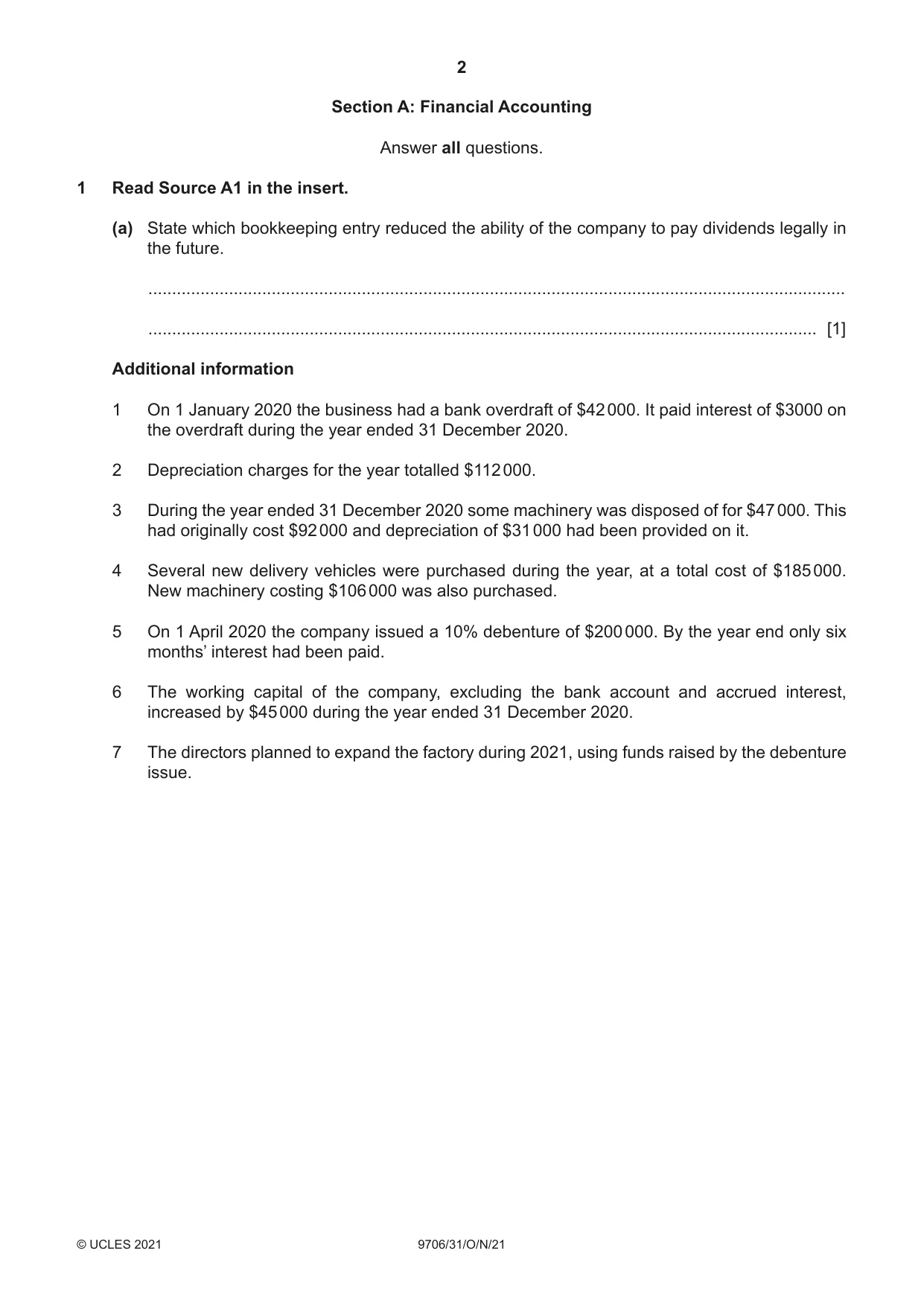 Cambridge A Level Accounting 9706 2021 Oct/Nov Paper 3 · Variant 1 question paper, page 2 of 24