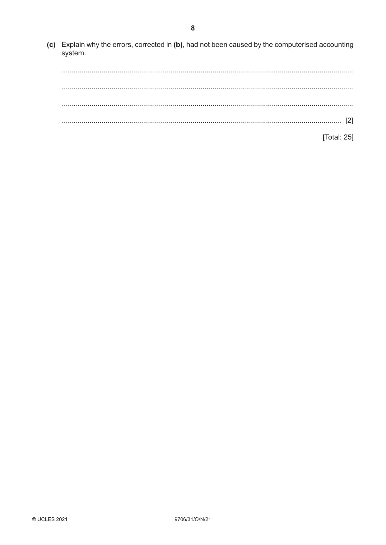 Cambridge A Level Accounting 9706 2021 Oct/Nov Paper 3 · Variant 1 question paper, page 8 of 24